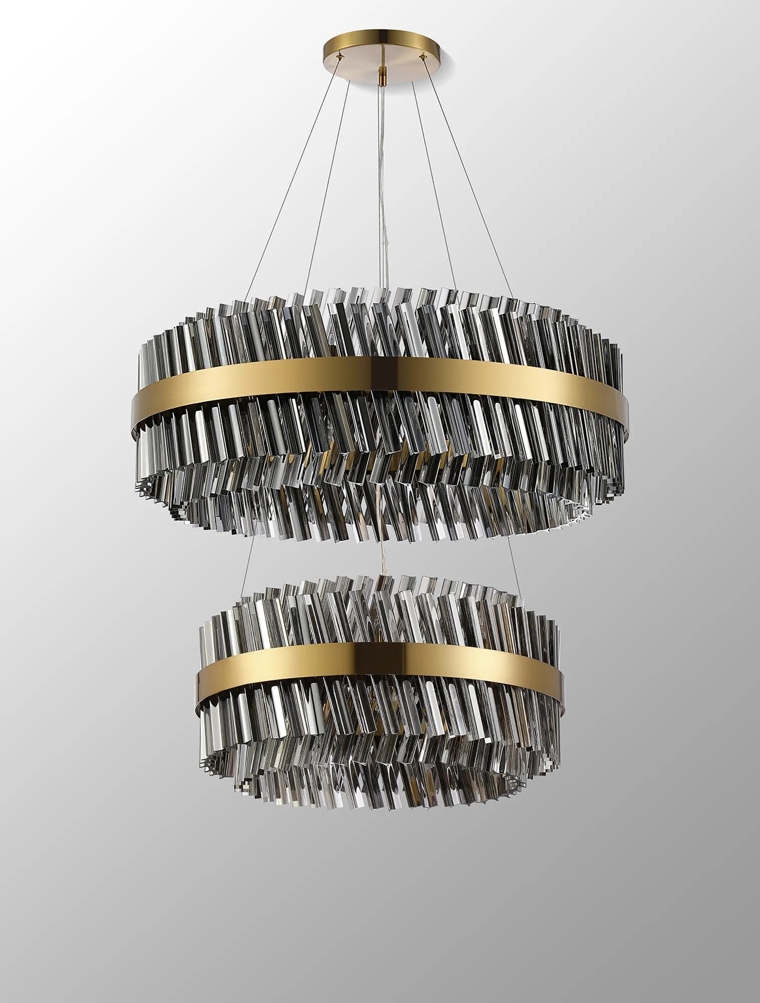 Farnley 2 Tier 80cm Pendant 24 Light - Brass & Smoke