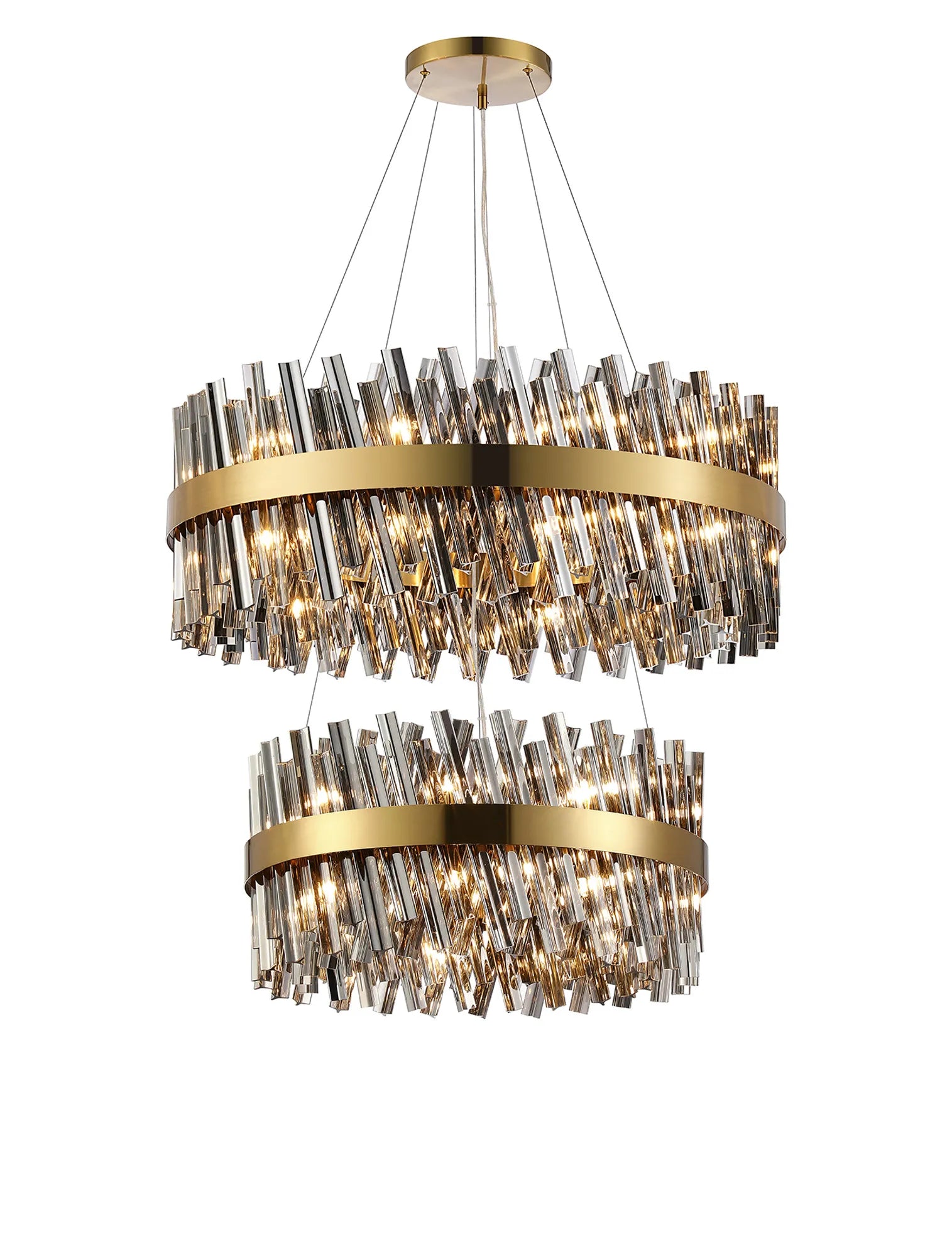 Farnley 2 Tier 80cm Pendant 24 Light - Brass & Smoke