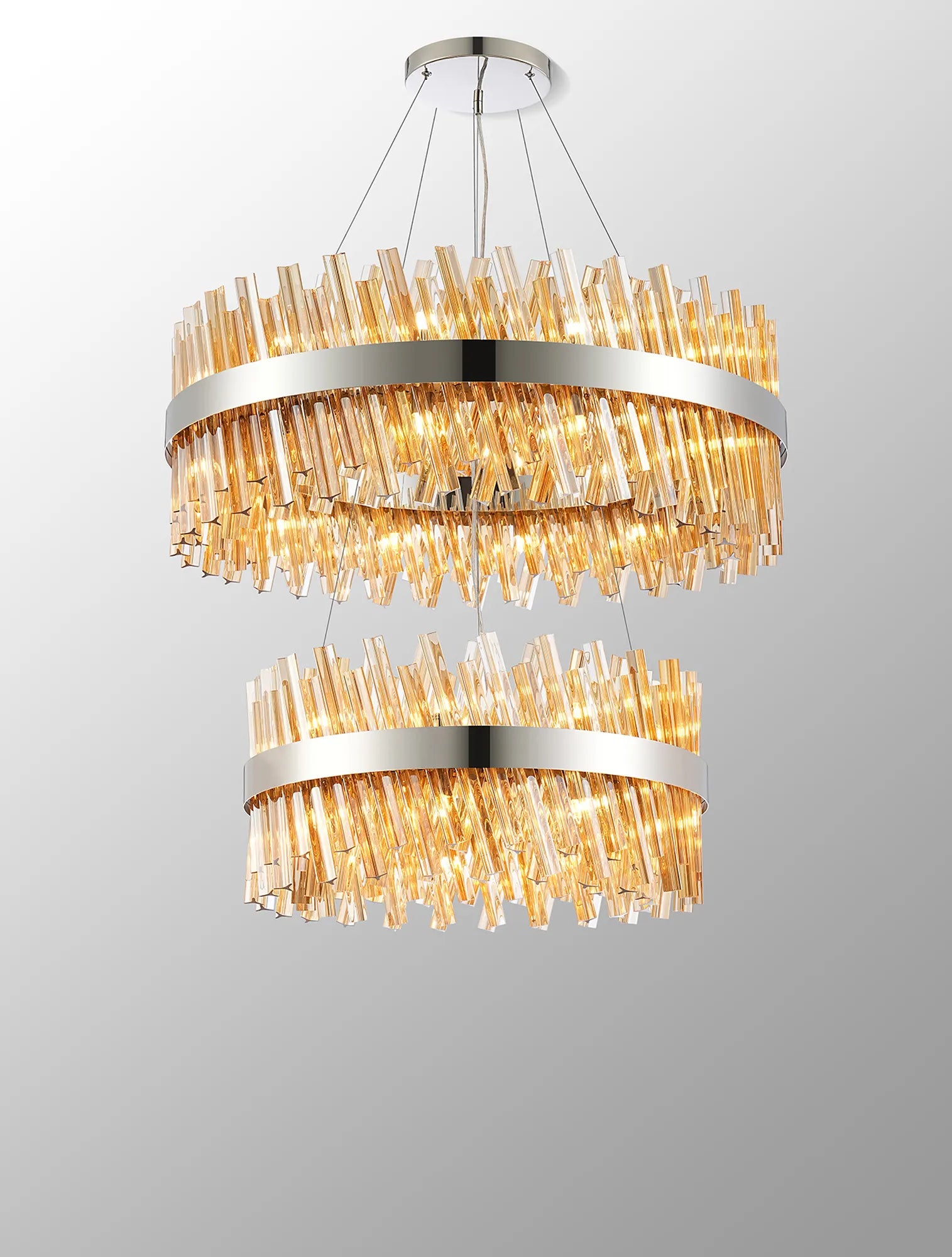Farnley 2 Tier 80cm Pendant 24 Light - Polished Nickel & Amber