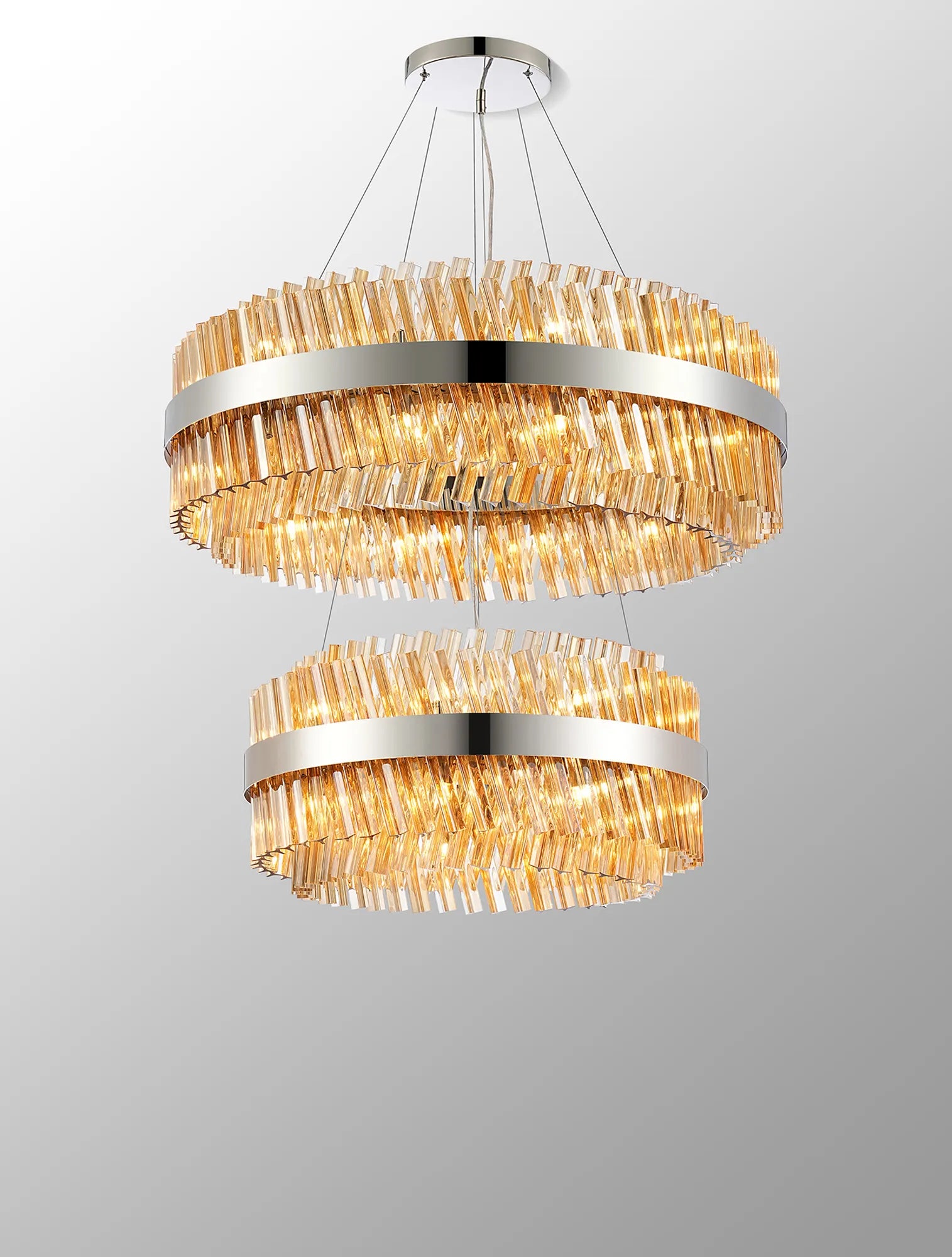 Farnley 2 Tier 80cm Pendant 24 Light - Polished Nickel & Amber