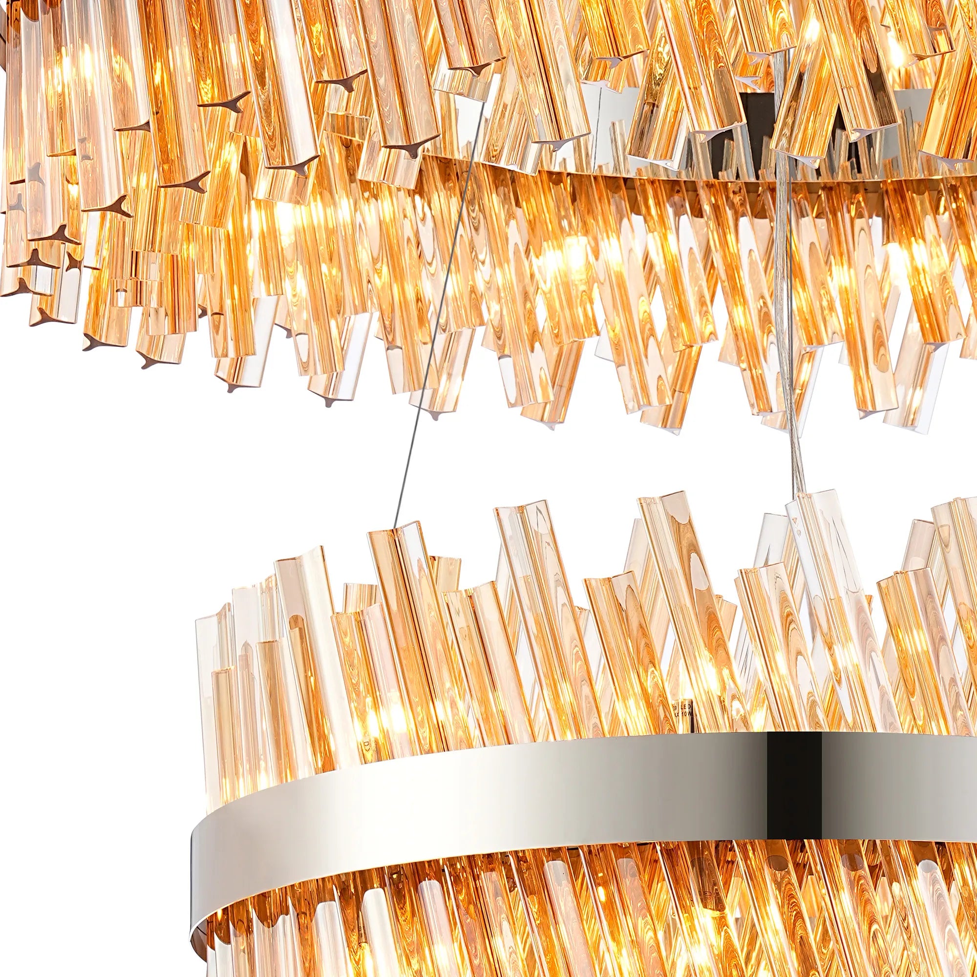 Farnley 2 Tier 80cm Pendant 24 Light - Polished Nickel & Amber