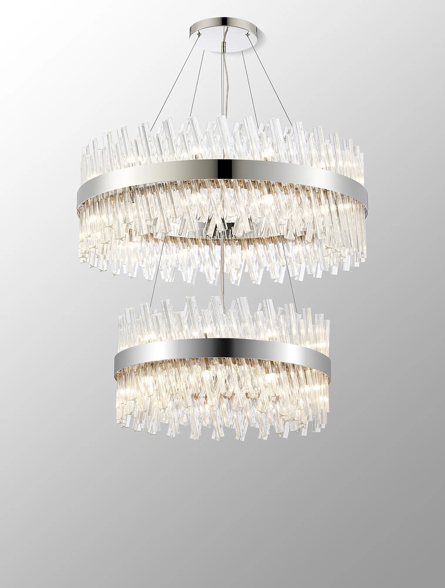 Farnley 2 Tier 80cm Pendant 24 Light - Polished Nickel & Clear
