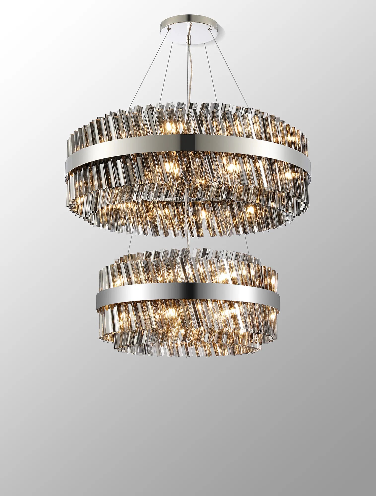 Farnley 2 Tier 80cm Pendant 24 Light - Polished Nickel & Smoke