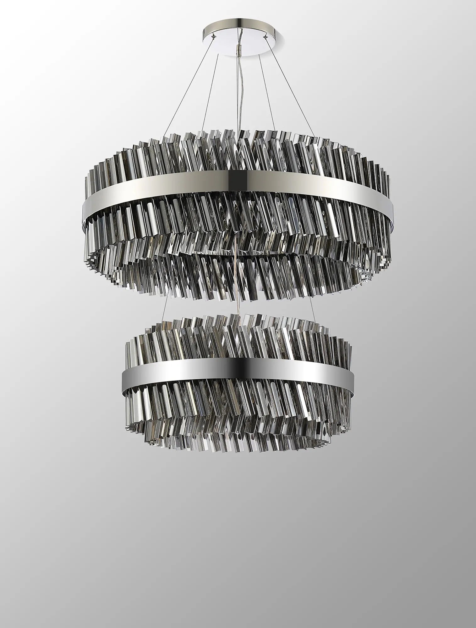 Farnley 2 Tier 80cm Pendant 24 Light - Polished Nickel & Smoke