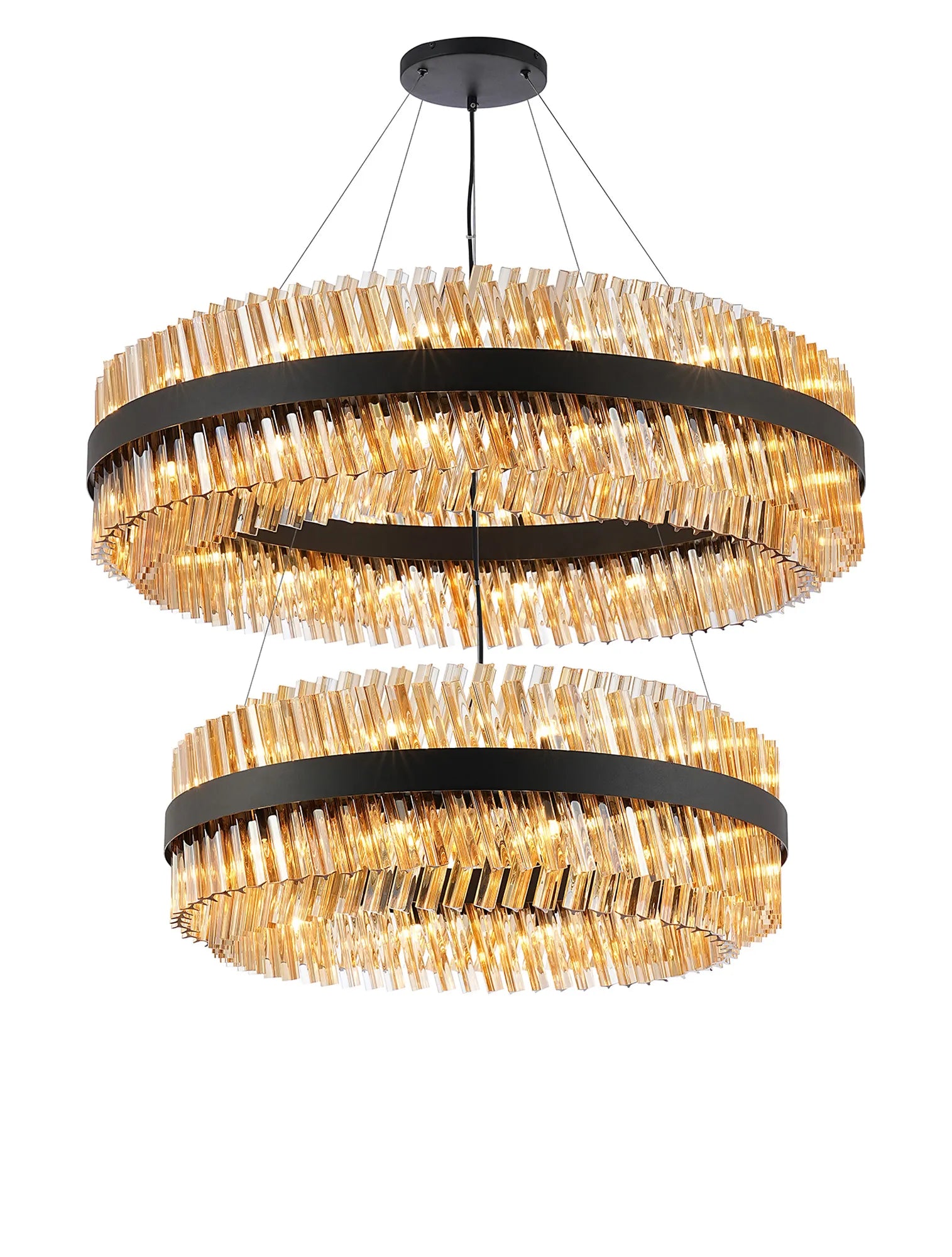 Farnley 2 Tier 1m Pendant 32 Light - Satin Black & Amber