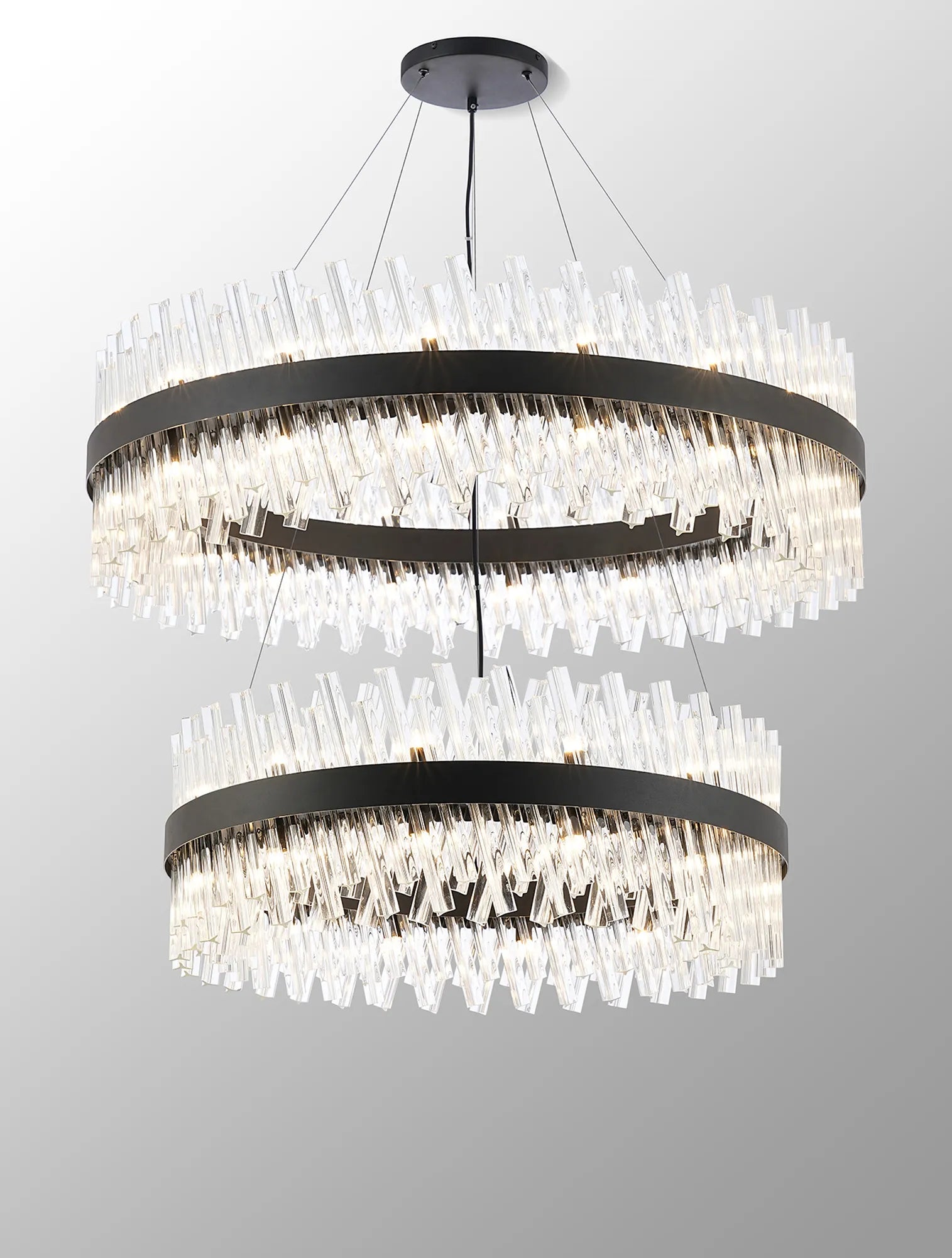 Farnley 2 Tier 1m Pendant 32 Light - Satin Black & Clear