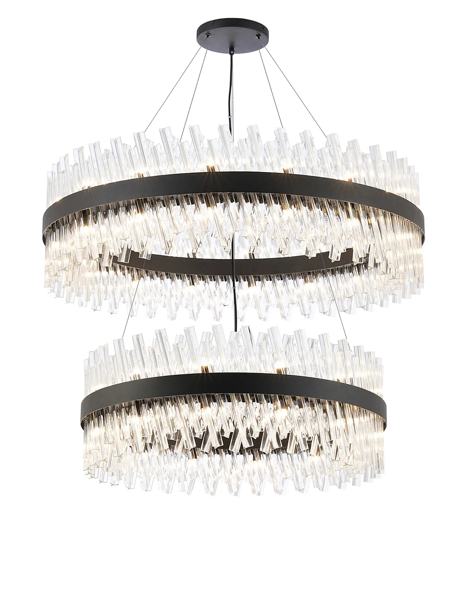 Farnley 2 Tier 1m Pendant 32 Light - Satin Black & Clear