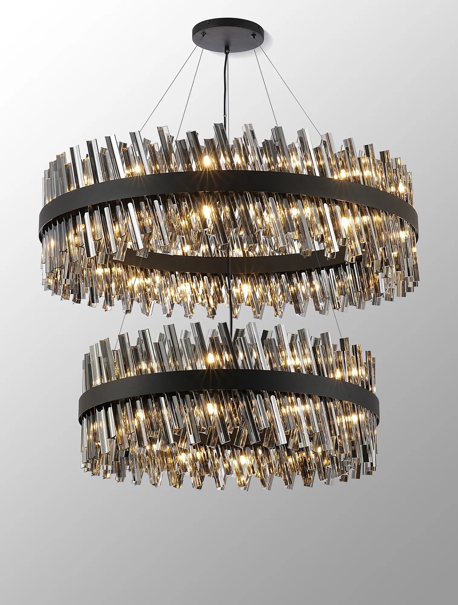 Farnley 2 Tier 1m Pendant 32 Light - Satin Black & Smoke