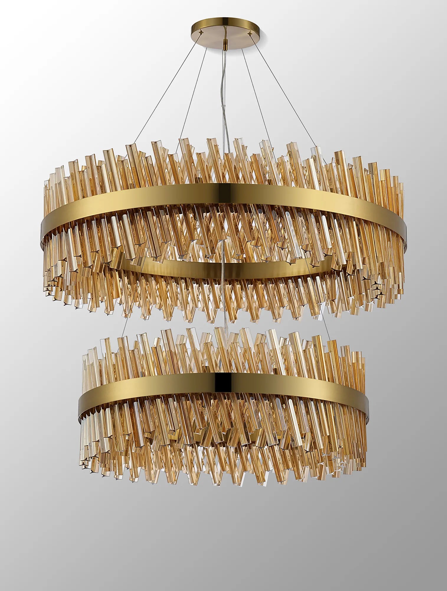 Farnley 2 Tier 1m Pendant 32 Light - Brass & Amber