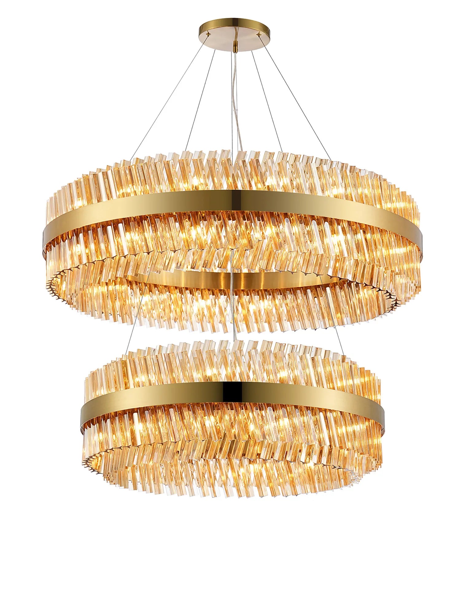 Farnley 2 Tier 1m Pendant 32 Light - Brass & Amber