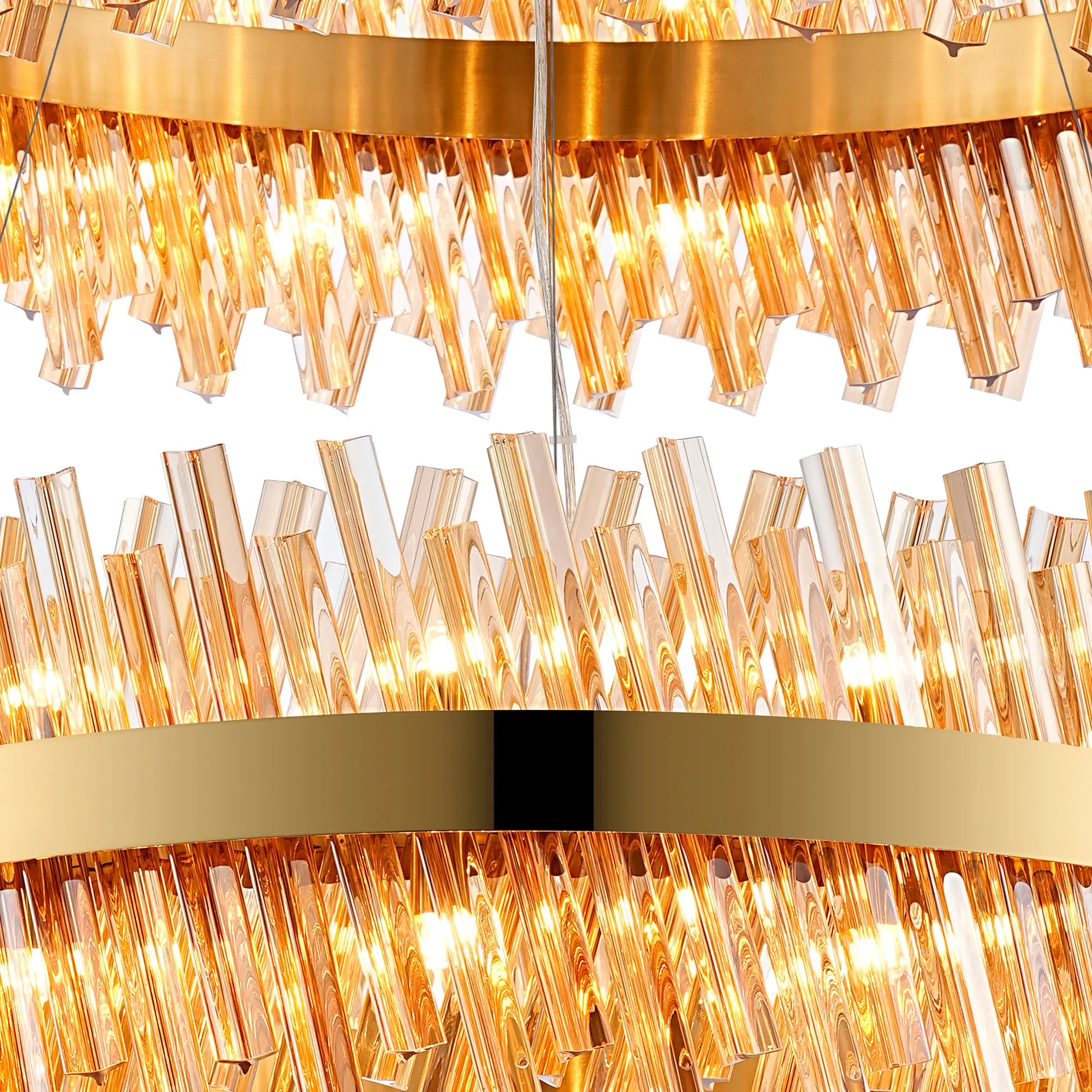 Farnley 2 Tier 1m Pendant 32 Light - Brass & Amber