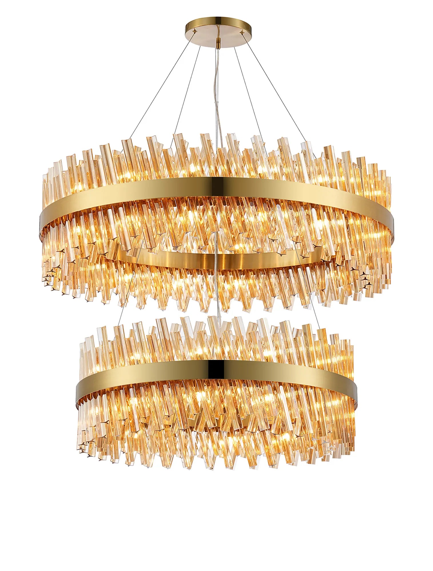 Farnley 2 Tier 1m Pendant 32 Light - Brass & Amber
