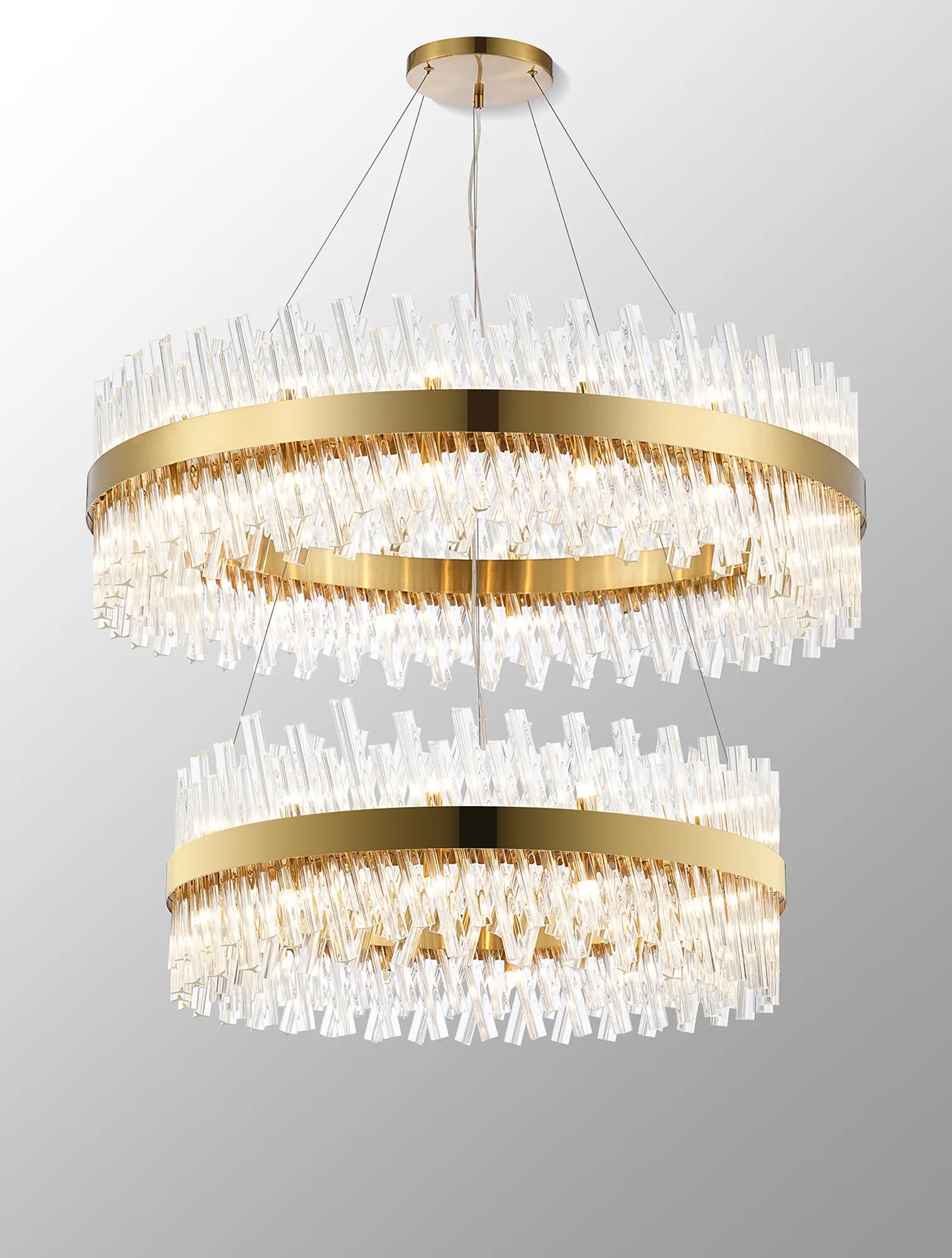 Farnley 2 Tier 1m Pendant 32 Light - Brass & Clear