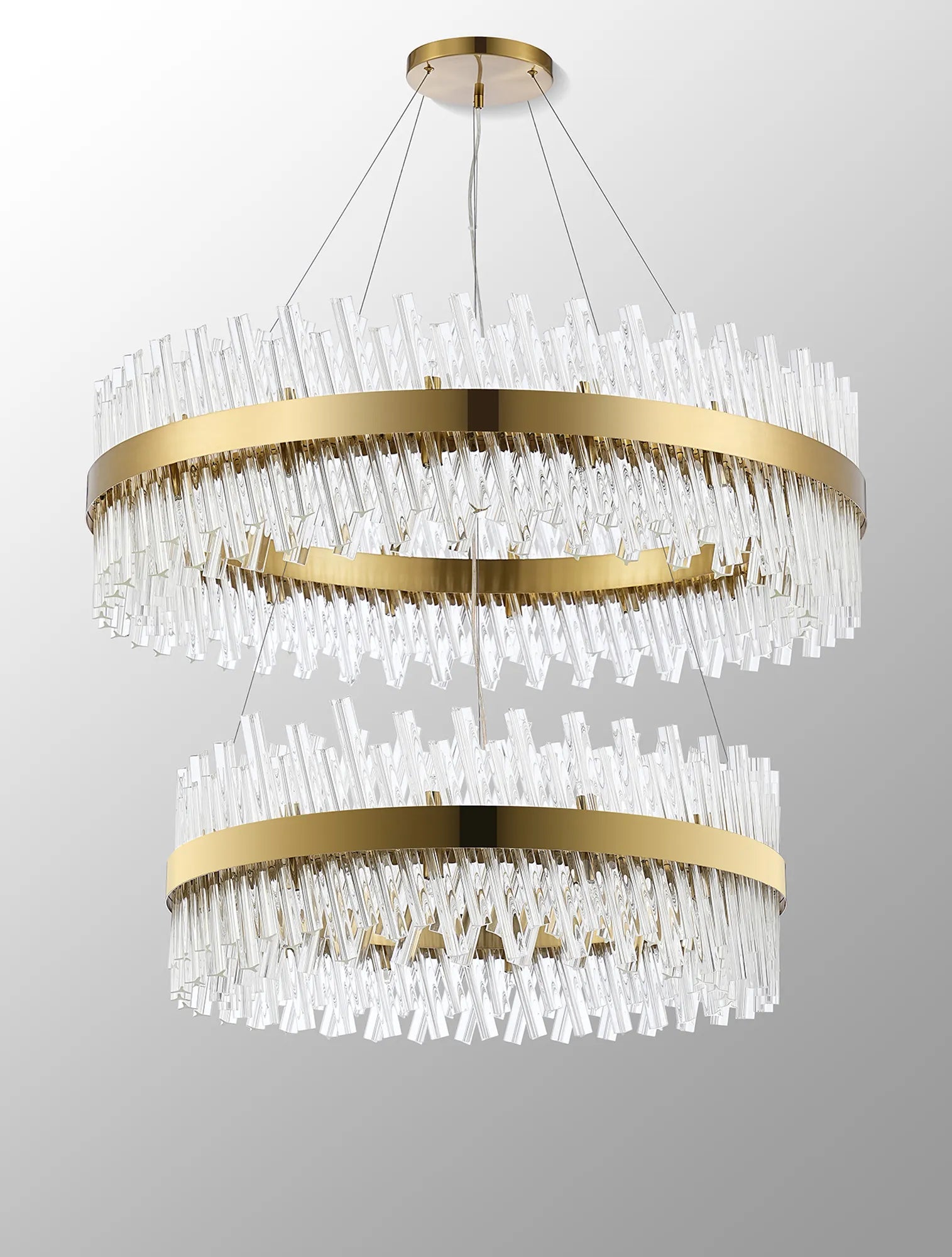 Farnley 2 Tier 1m Pendant 32 Light - Brass & Clear