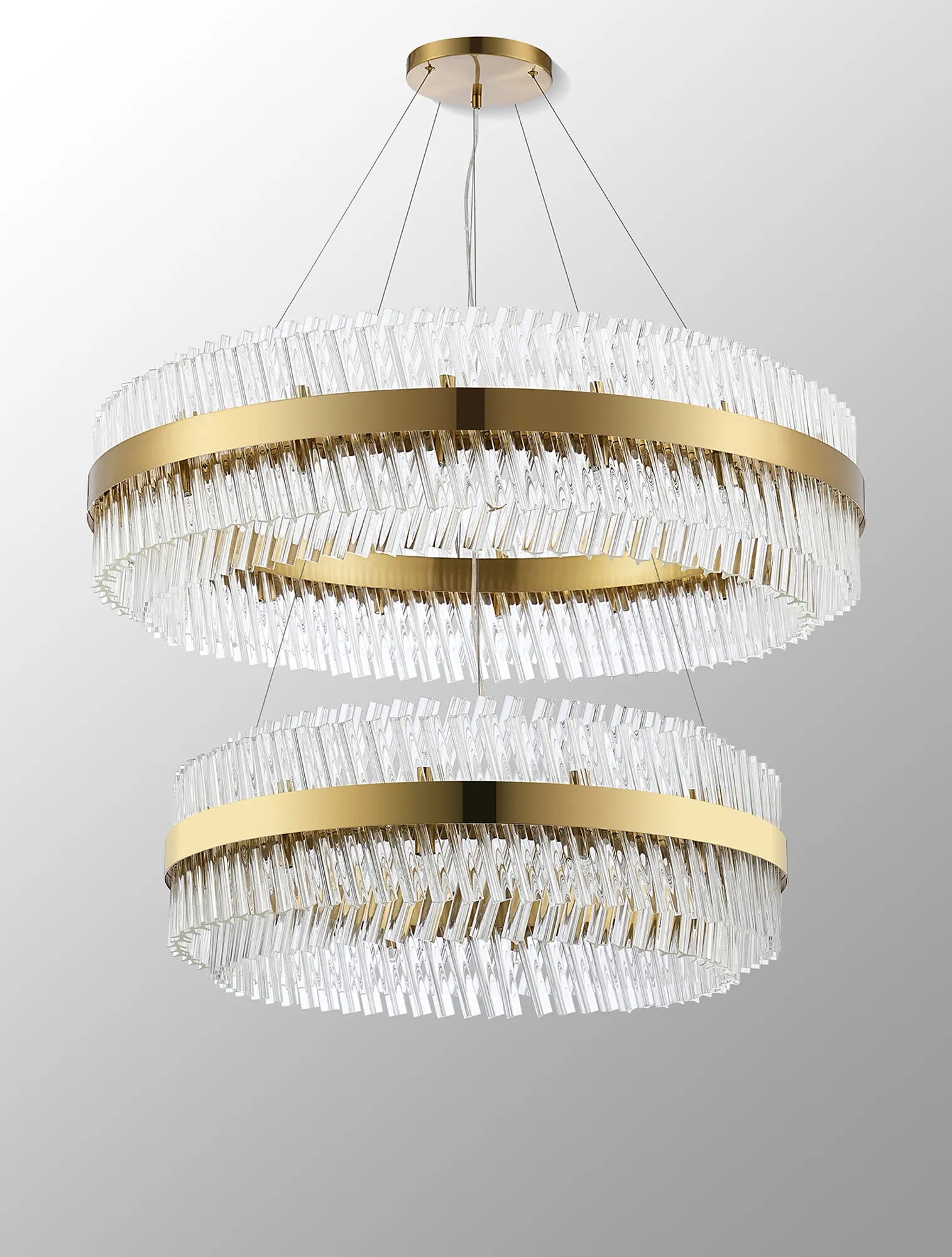Farnley 2 Tier 1m Pendant 32 Light - Brass & Clear