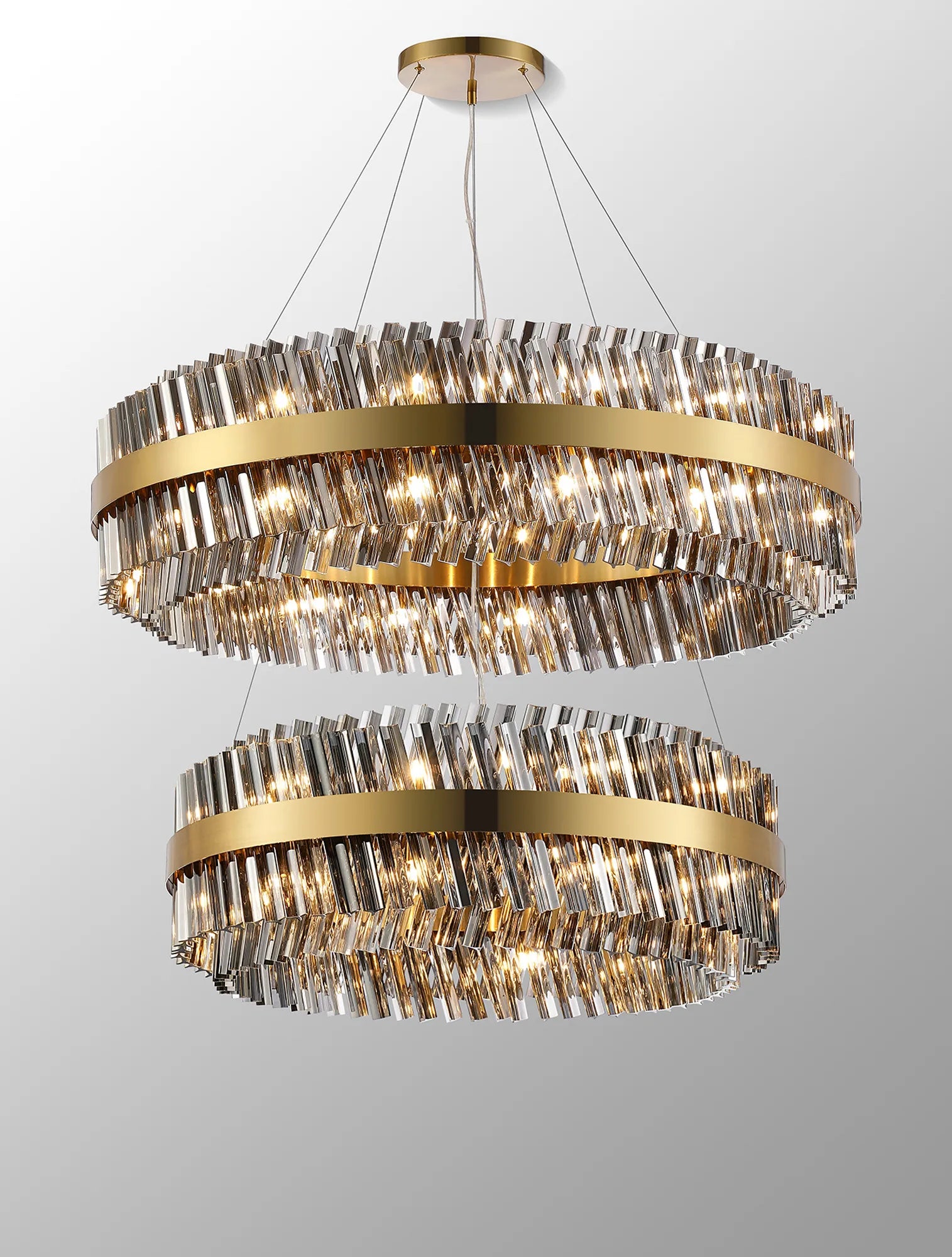 Farnley 2 Tier 1m Pendant 32 Light - Brass & Smoke