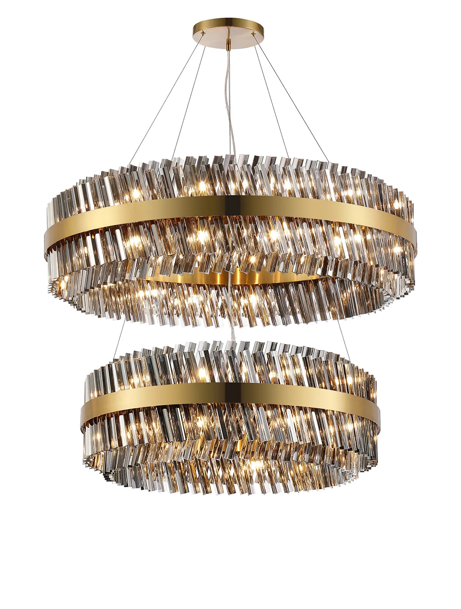 Farnley 2 Tier 1m Pendant 32 Light - Brass & Smoke