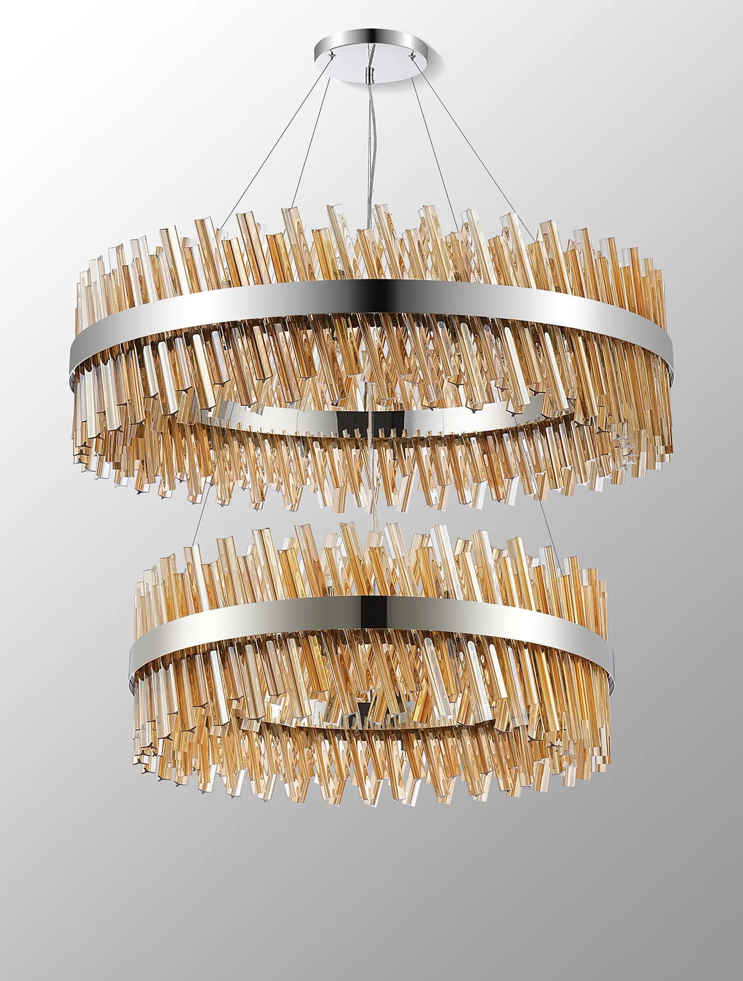 Farnley 2 Tier 1m Pendant 32 Light - Polished Nickel & Amber