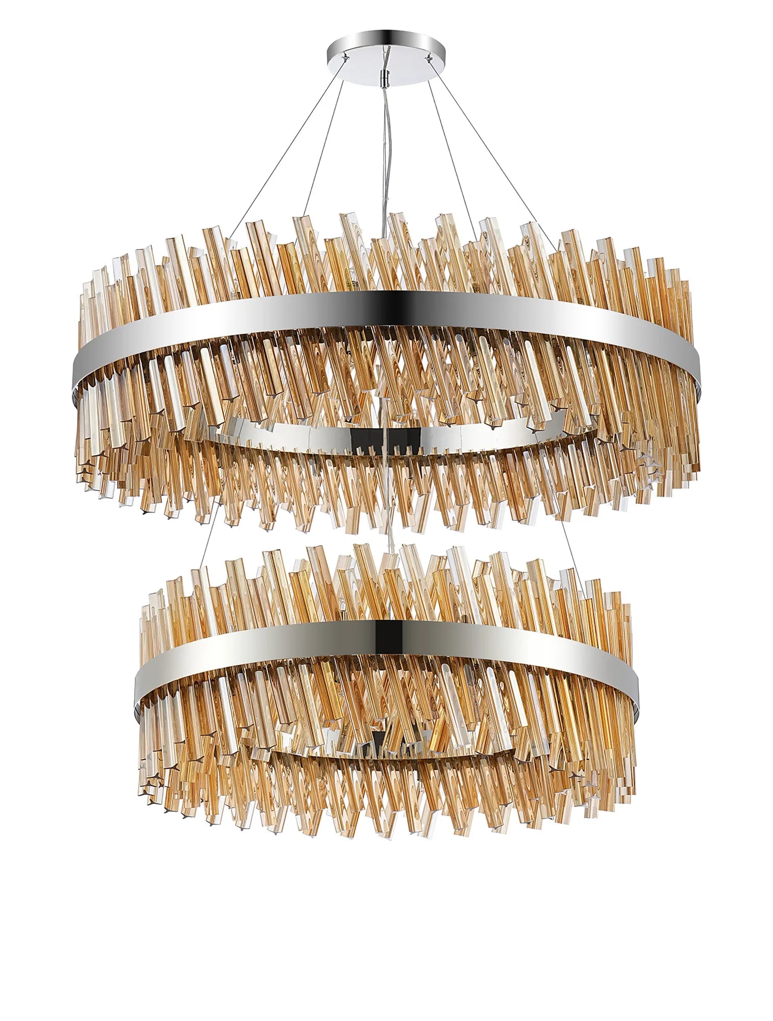 Farnley 2 Tier 1m Pendant 32 Light - Polished Nickel & Amber