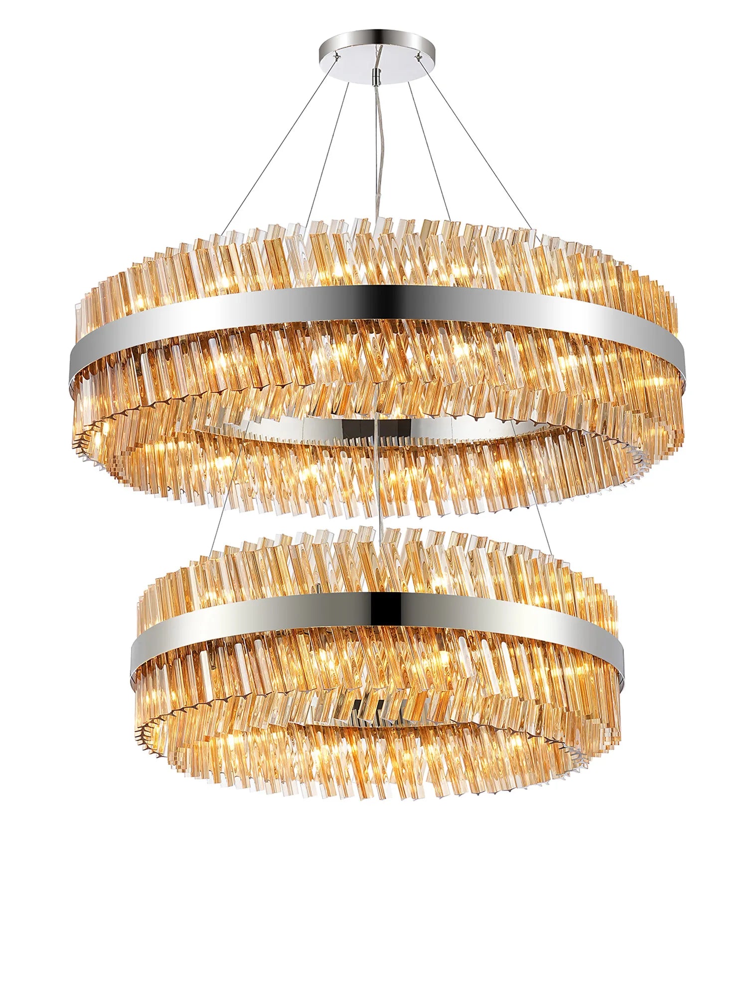 Farnley 2 Tier 1m Pendant 32 Light - Polished Nickel & Amber