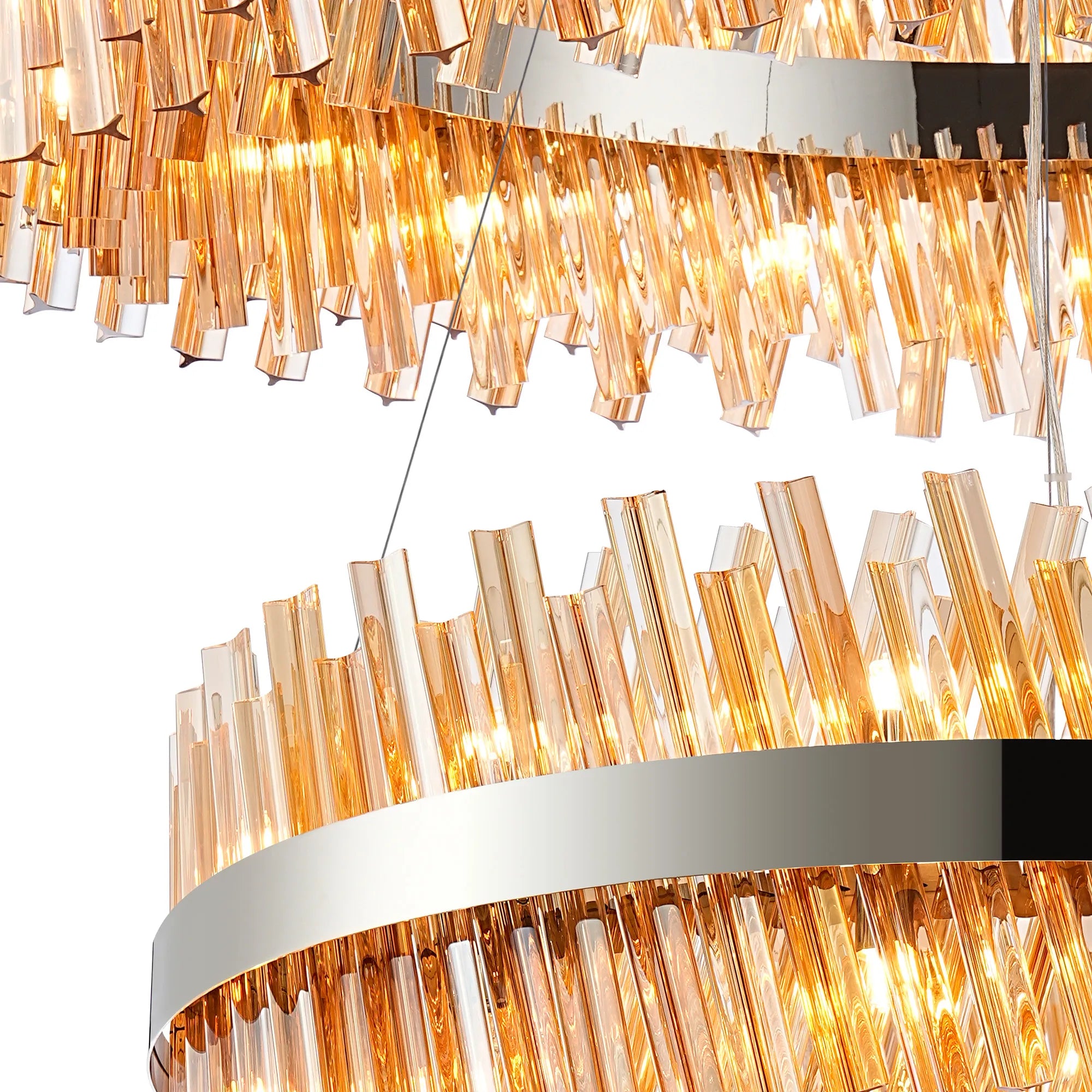 Farnley 2 Tier 1m Pendant 32 Light - Polished Nickel & Amber