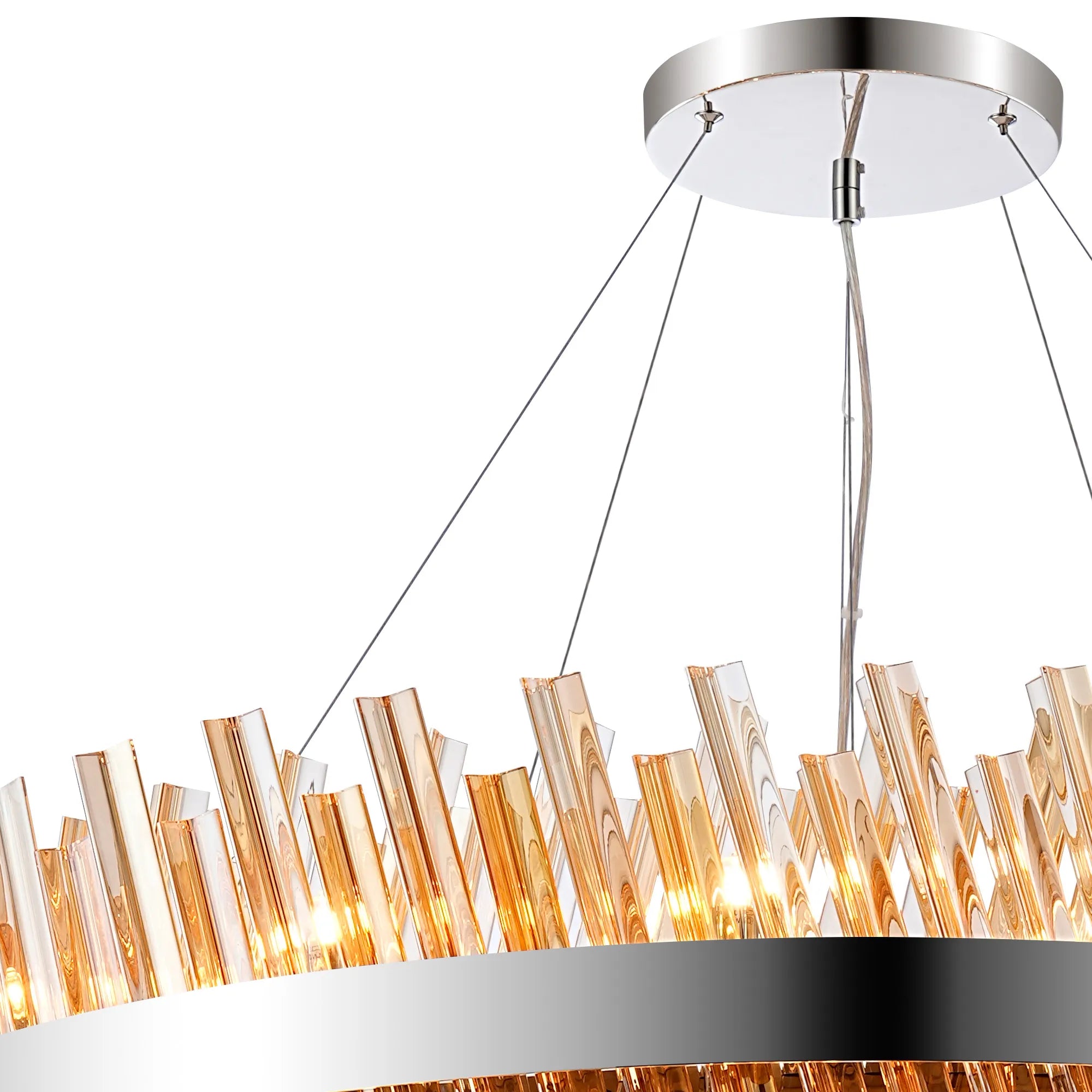 Farnley 2 Tier 1m Pendant 32 Light - Polished Nickel & Amber