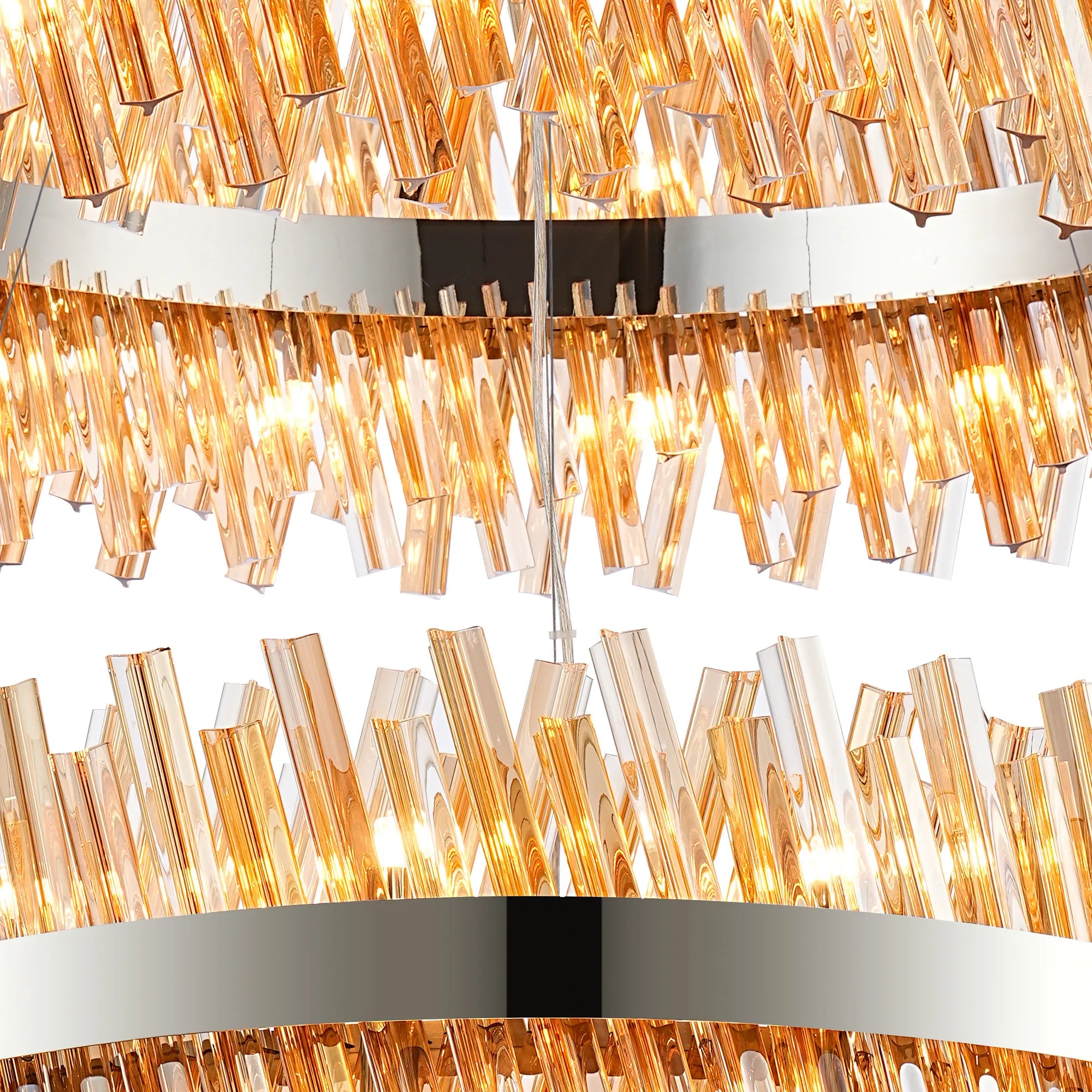 Farnley 2 Tier 1m Pendant 32 Light - Polished Nickel & Amber