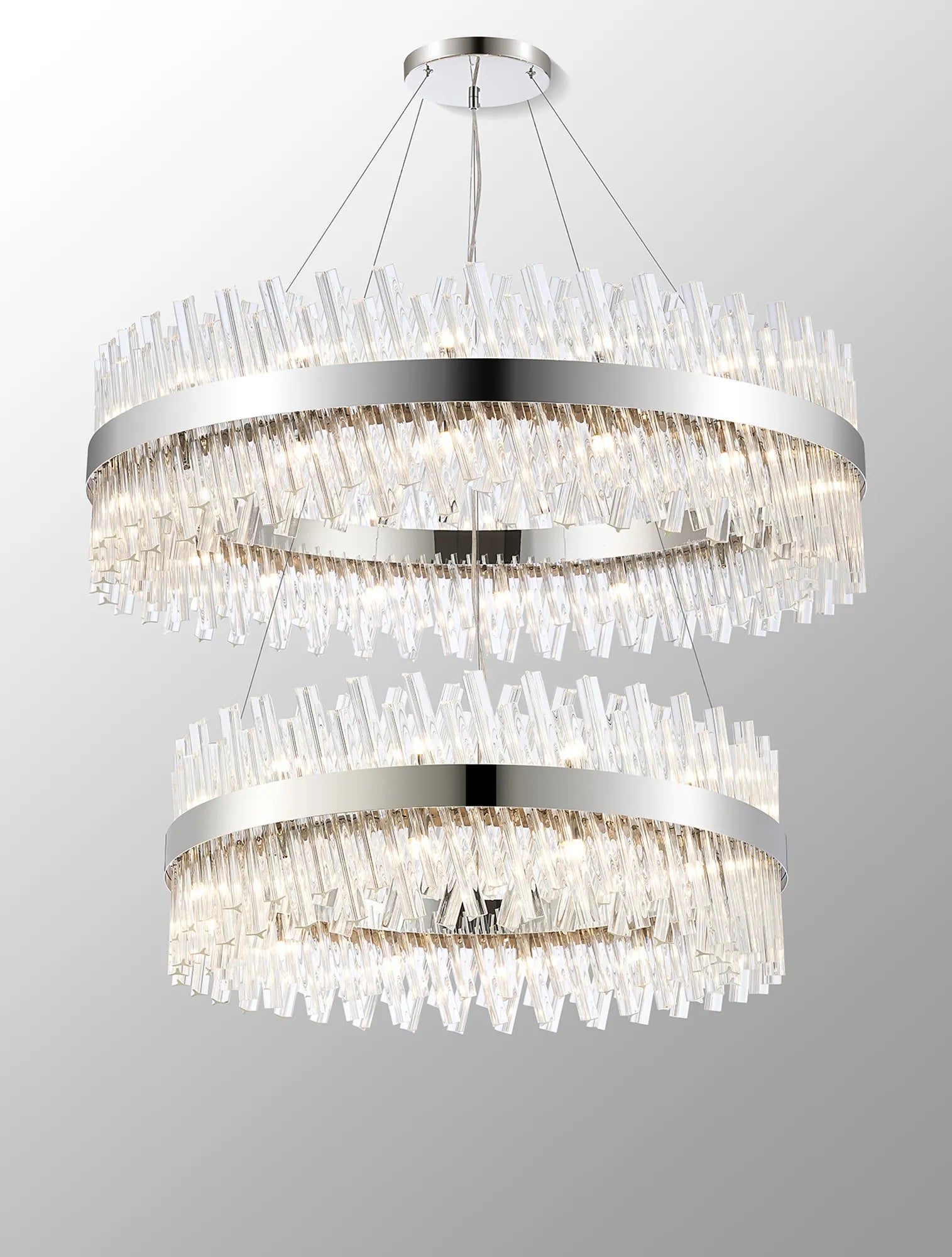 Farnley 2 Tier 1m Pendant 32 Light - Polished Nickel & Clear