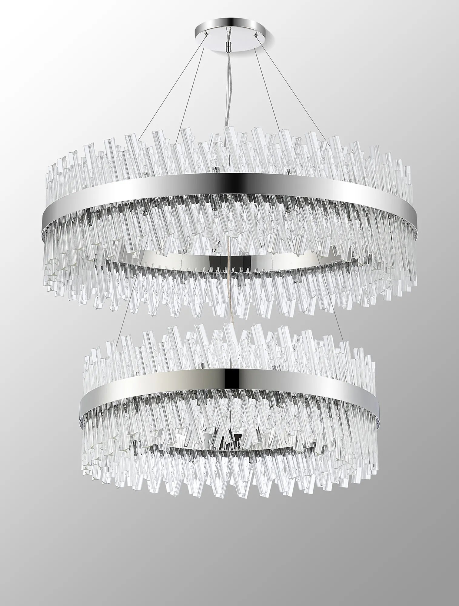 Farnley 2 Tier 1m Pendant 32 Light - Polished Nickel & Clear
