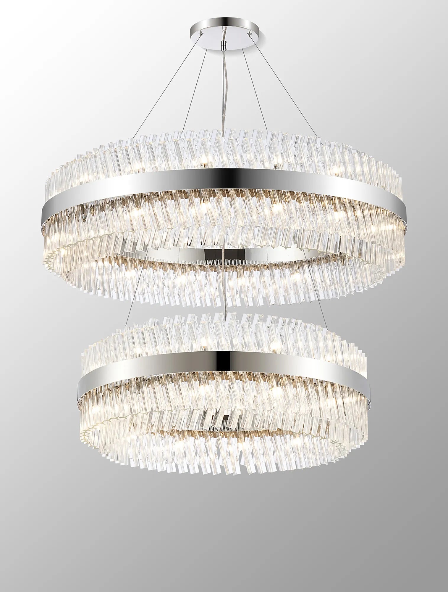 Farnley 2 Tier 1m Pendant 32 Light - Polished Nickel & Clear