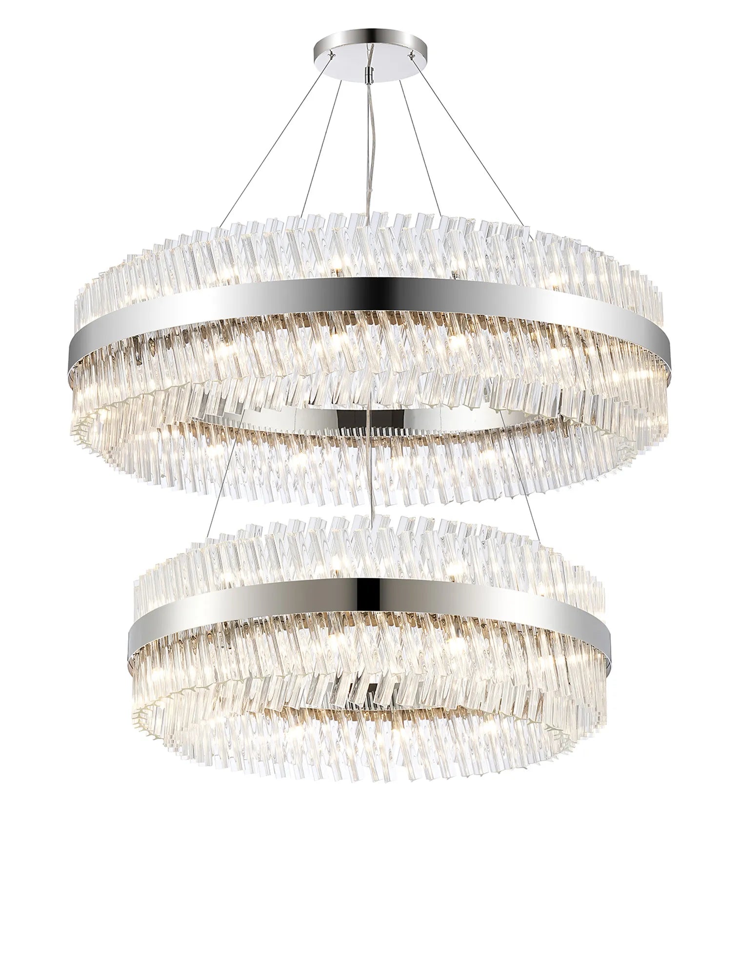 Farnley 2 Tier 1m Pendant 32 Light - Polished Nickel & Clear