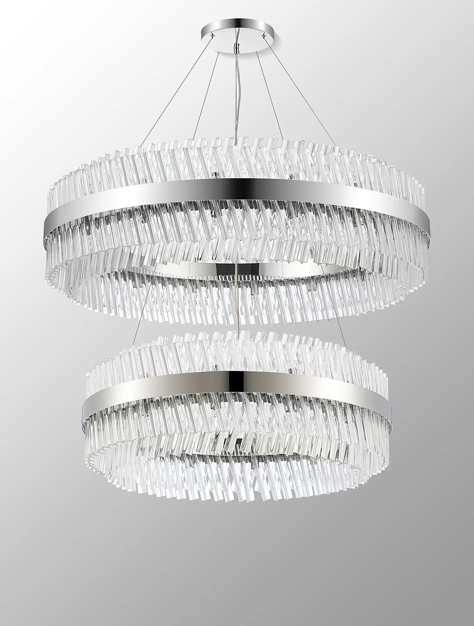 Farnley 2 Tier 1m Pendant 32 Light - Polished Nickel & Clear
