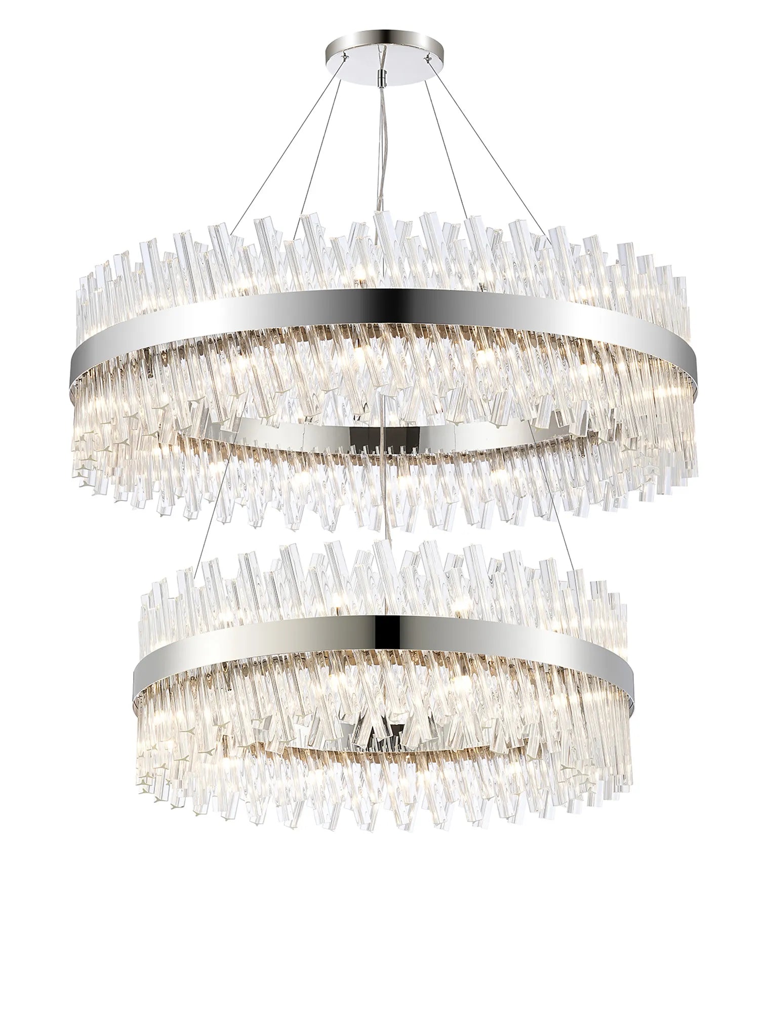 Farnley 2 Tier 1m Pendant 32 Light - Polished Nickel & Clear