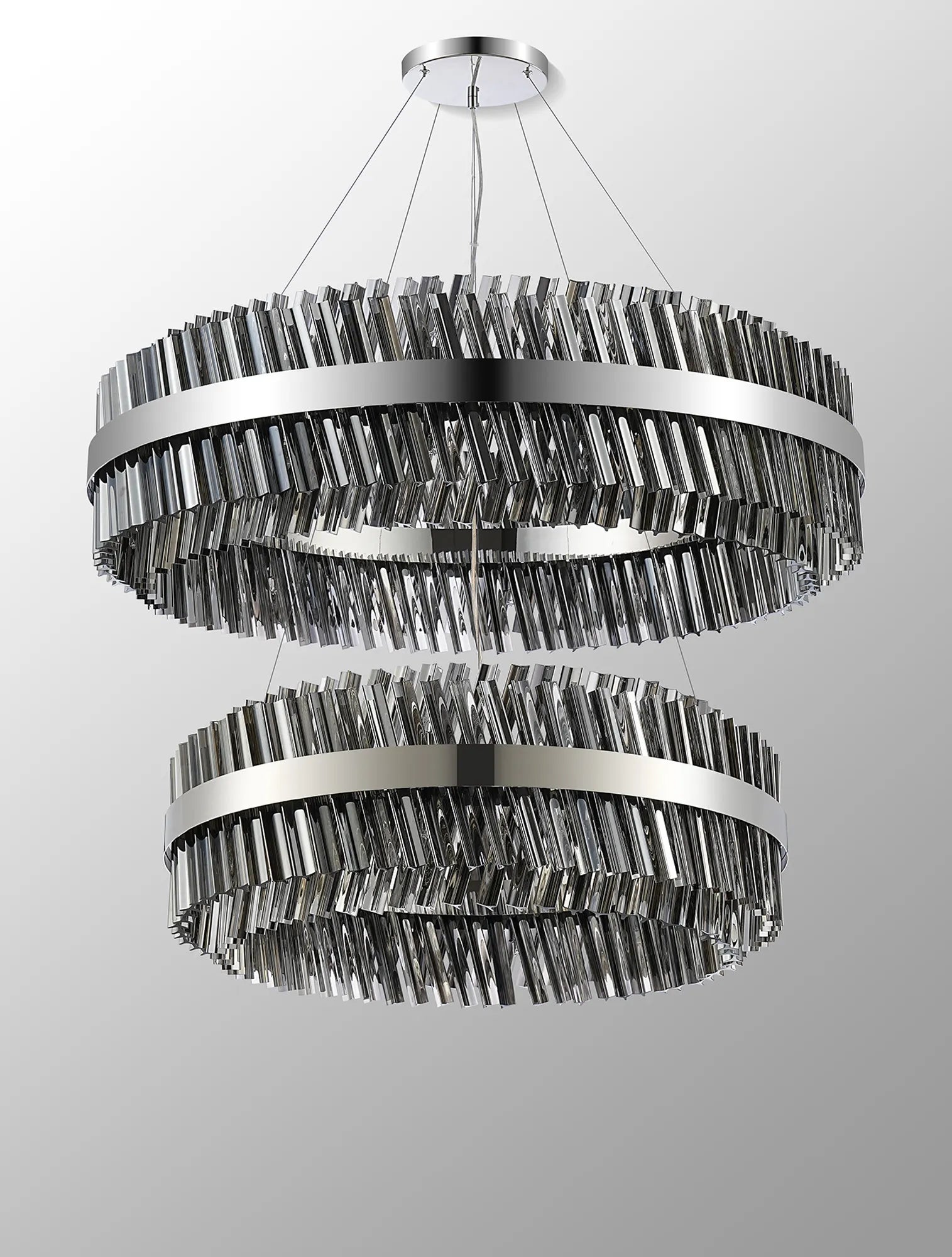Farnley 2 Tier 1m Pendant 32 Light - Polished Nickel & Smoke