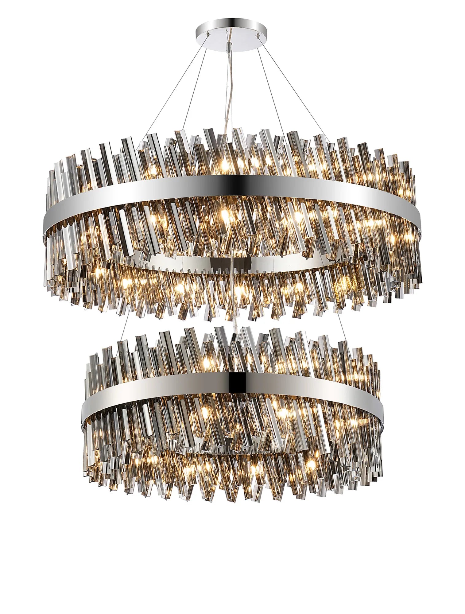 Farnley 2 Tier 1m Pendant 32 Light - Polished Nickel & Smoke