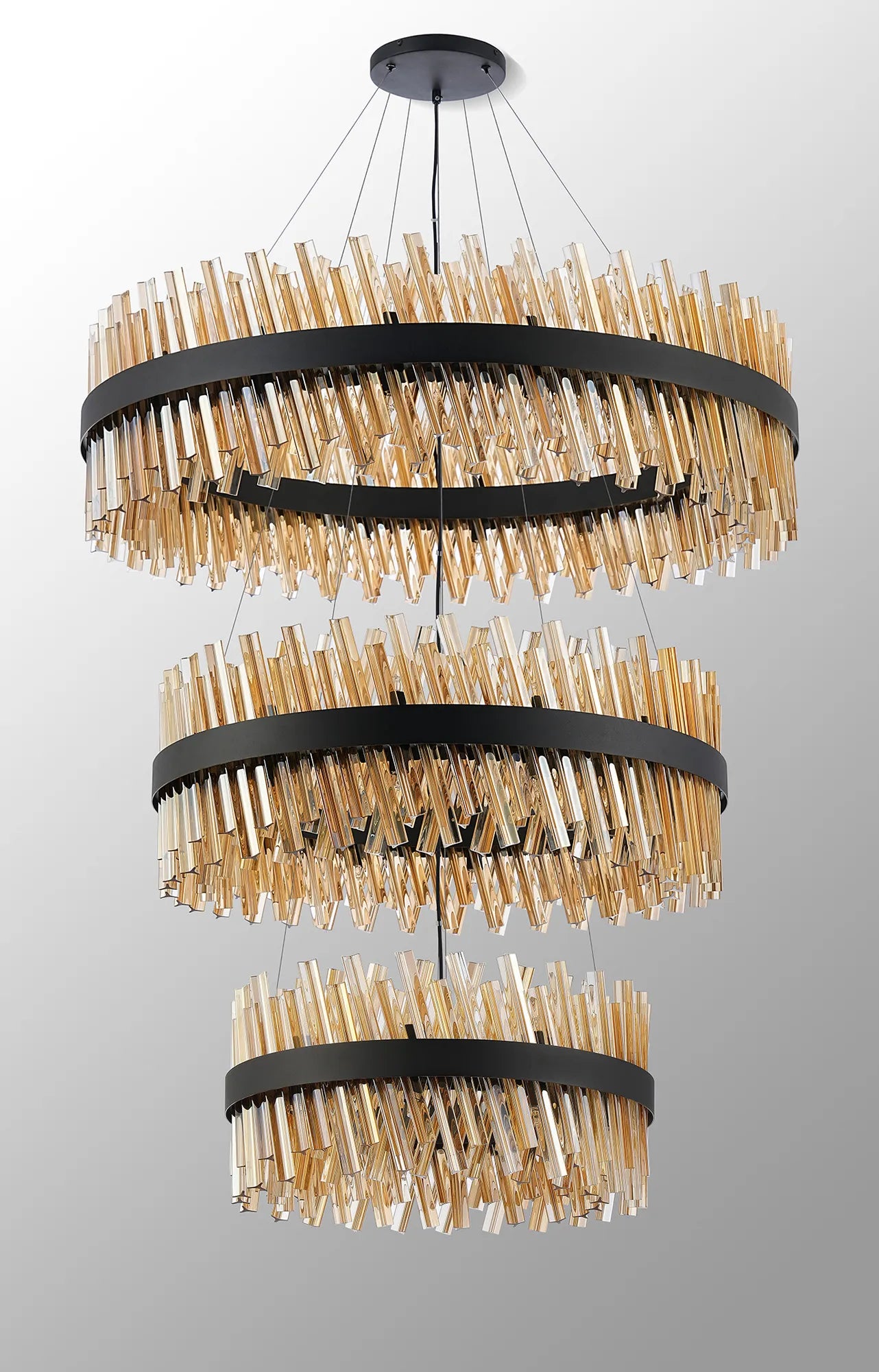 Farnley 3 Tier 1m Pendant 32 Light - Satin Black & Amber