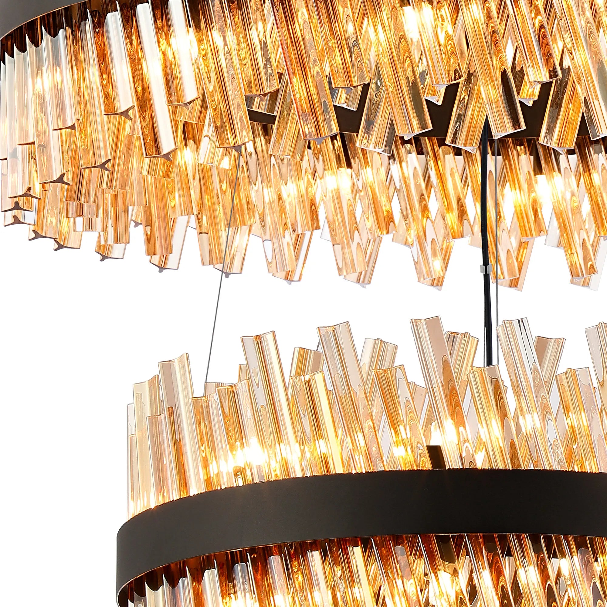 Farnley 3 Tier 1m Pendant 32 Light - Satin Black & Amber