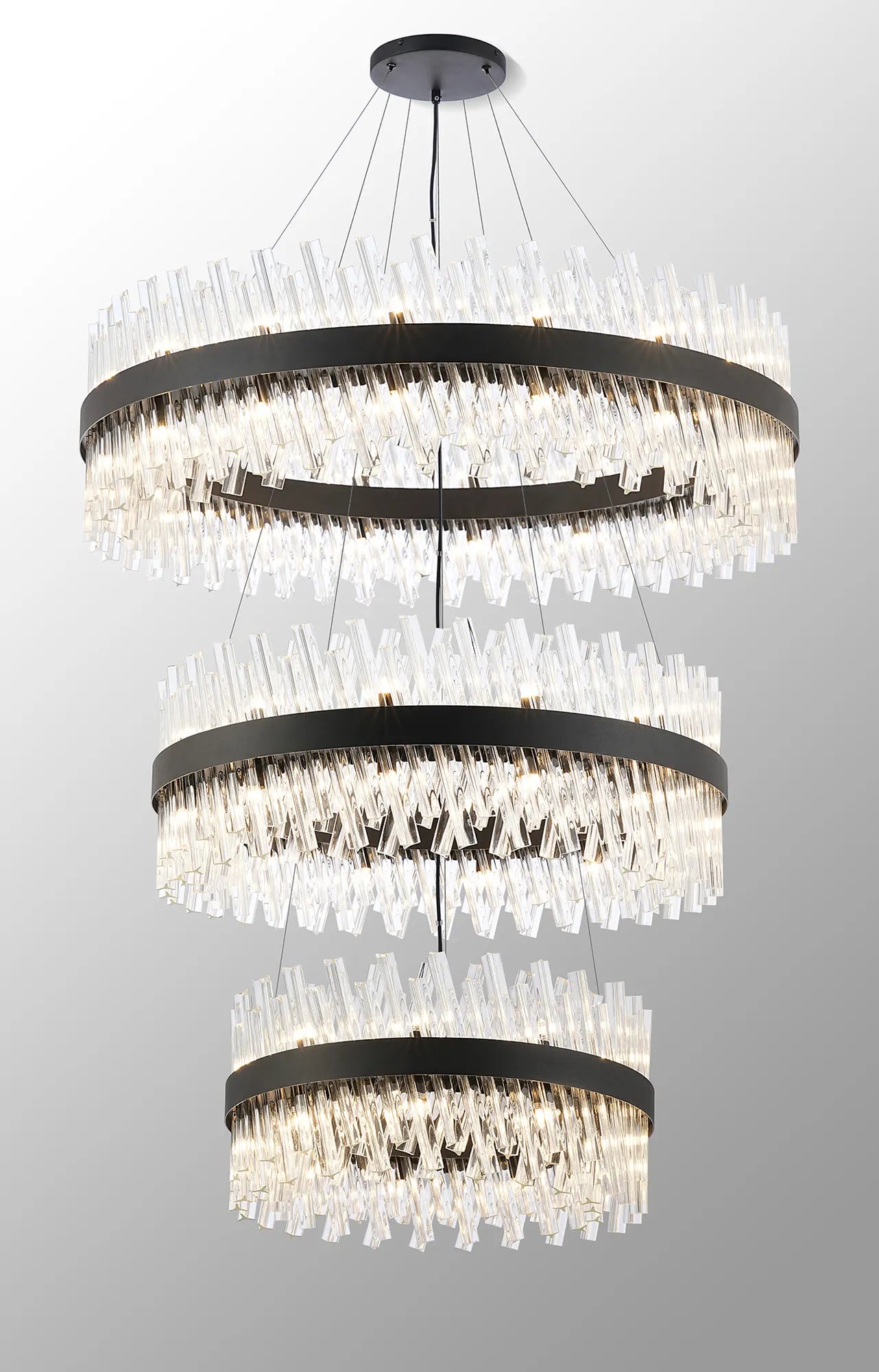 Farnley 3 Tier 1m Pendant 32 Light - Satin Black & Clear