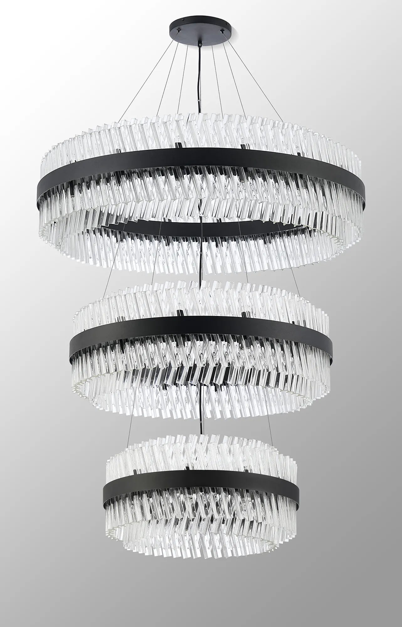 Farnley 3 Tier 1m Pendant 32 Light - Satin Black & Clear