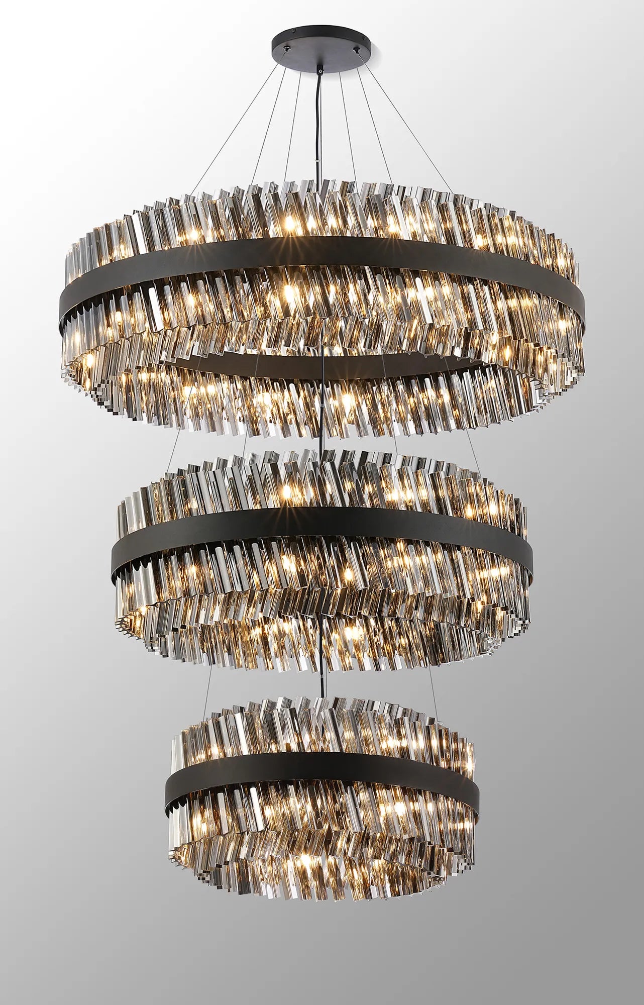 Farnley 3 Tier 1m Pendant 32 Light - Satin Black & Smoke