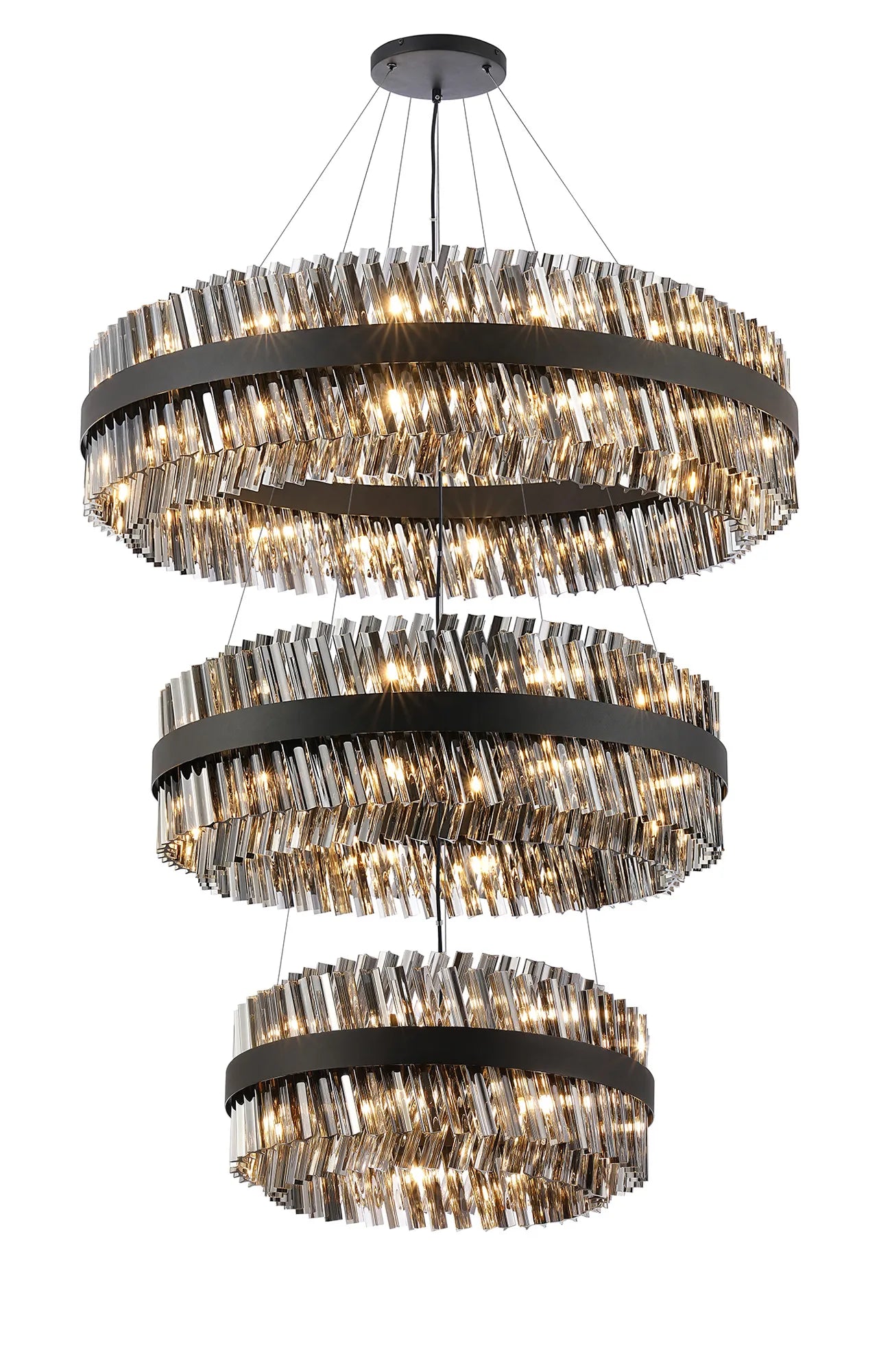 Farnley 3 Tier 1m Pendant 32 Light - Satin Black & Smoke