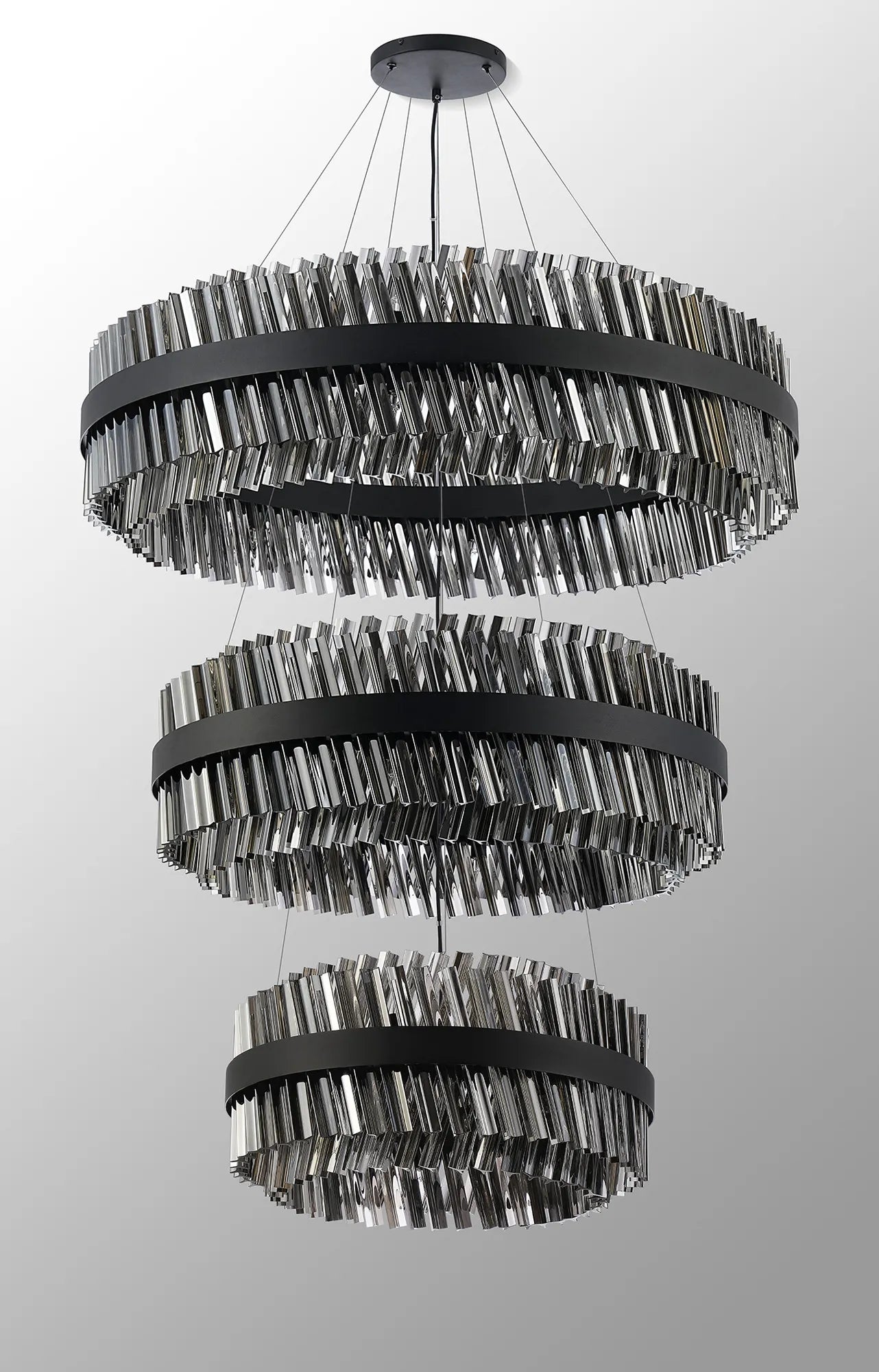 Farnley 3 Tier 1m Pendant 32 Light - Satin Black & Smoke