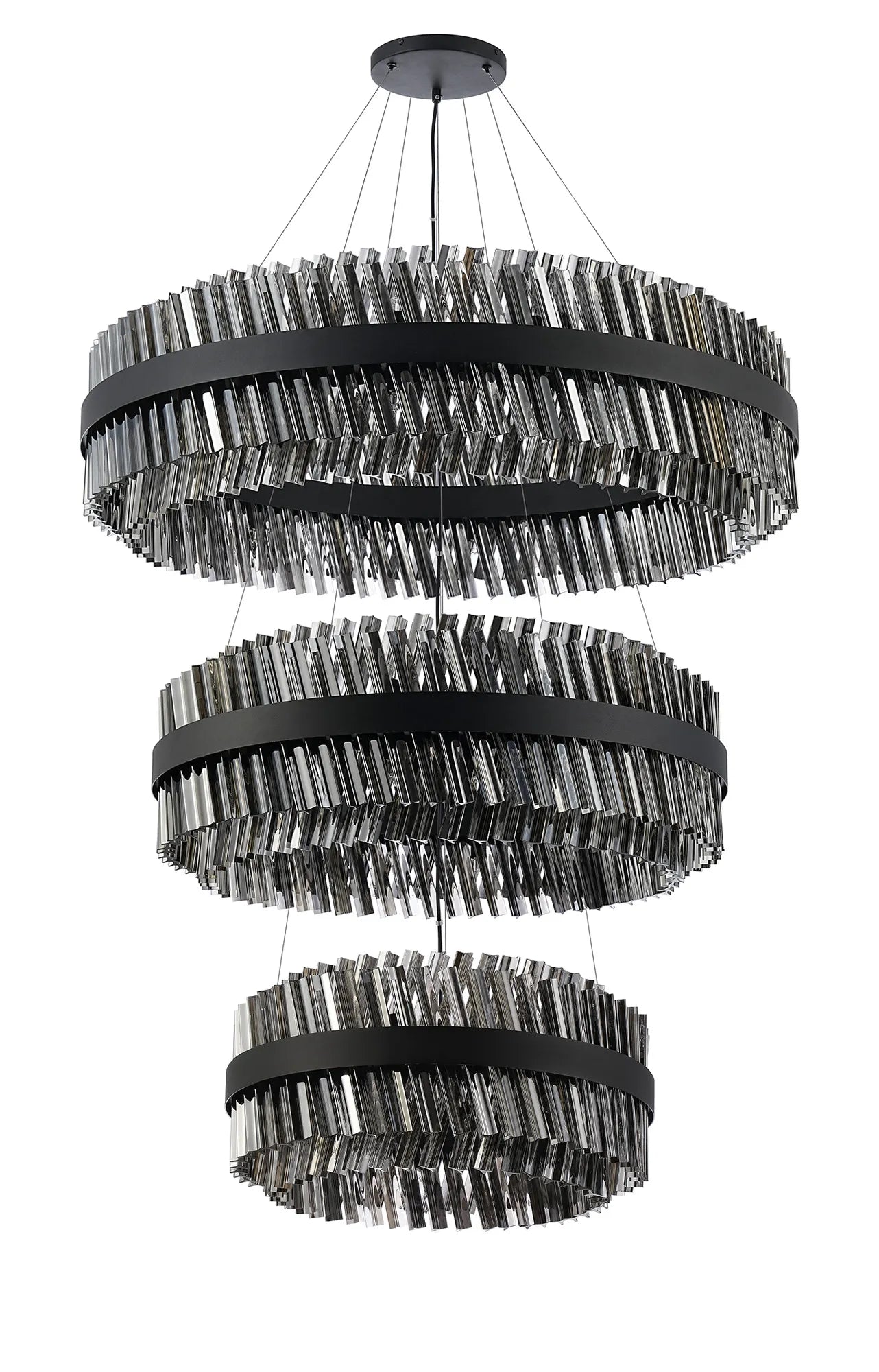 Farnley 3 Tier 1m Pendant 32 Light - Satin Black & Smoke