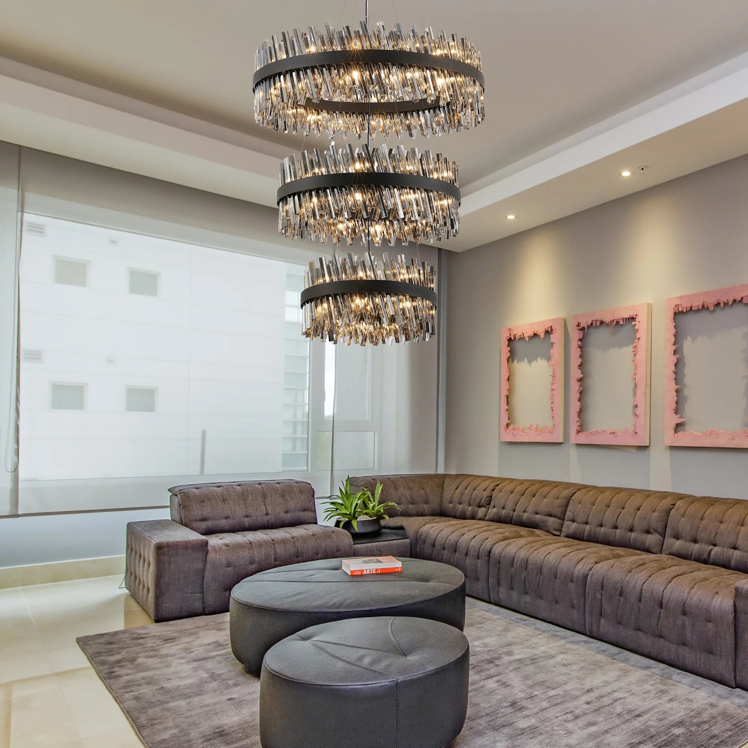 Farnley 3 Tier 1m Pendant 32 Light - Satin Black & Smoke