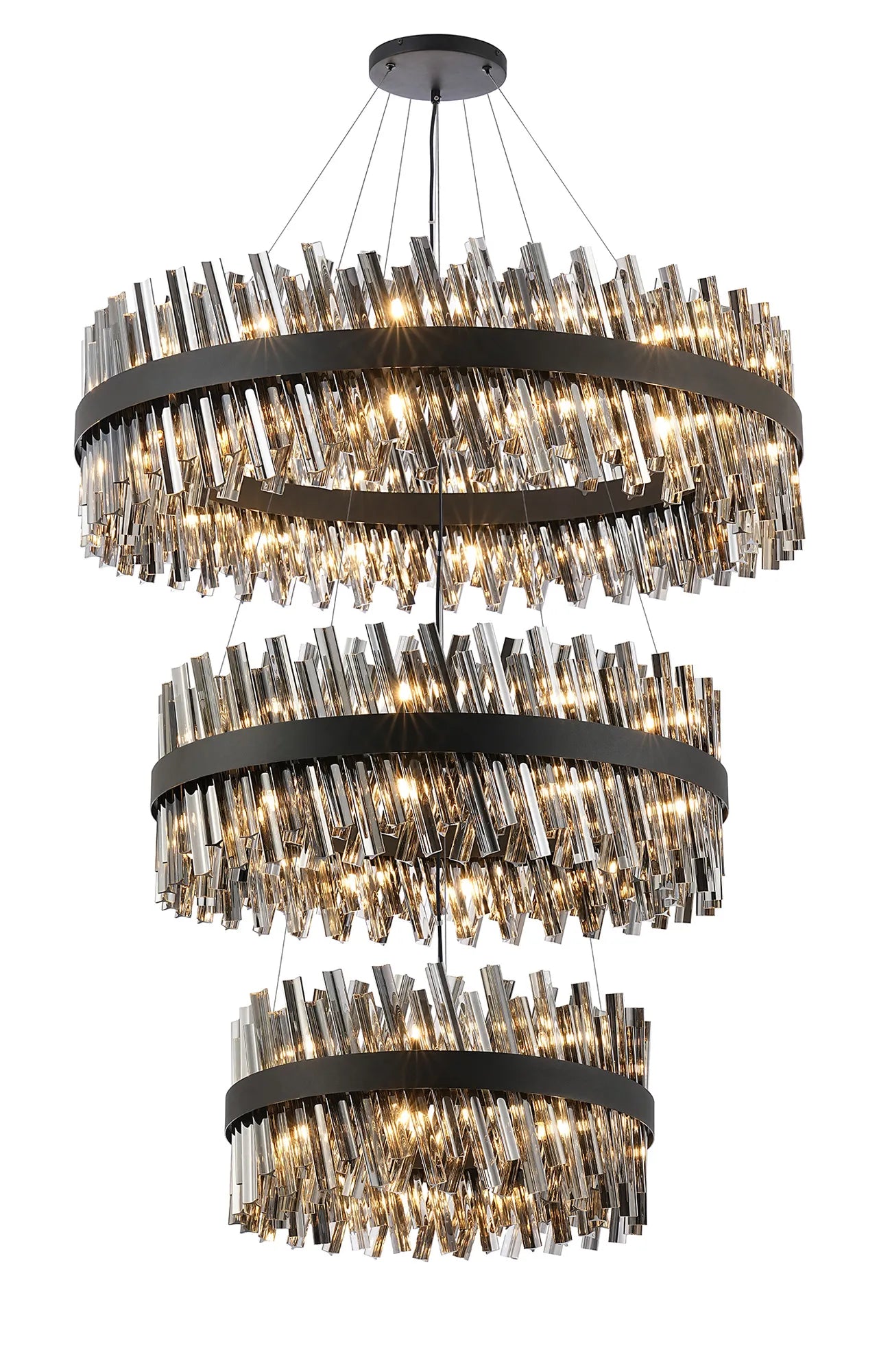 Farnley 3 Tier 1m Pendant 32 Light - Satin Black & Smoke