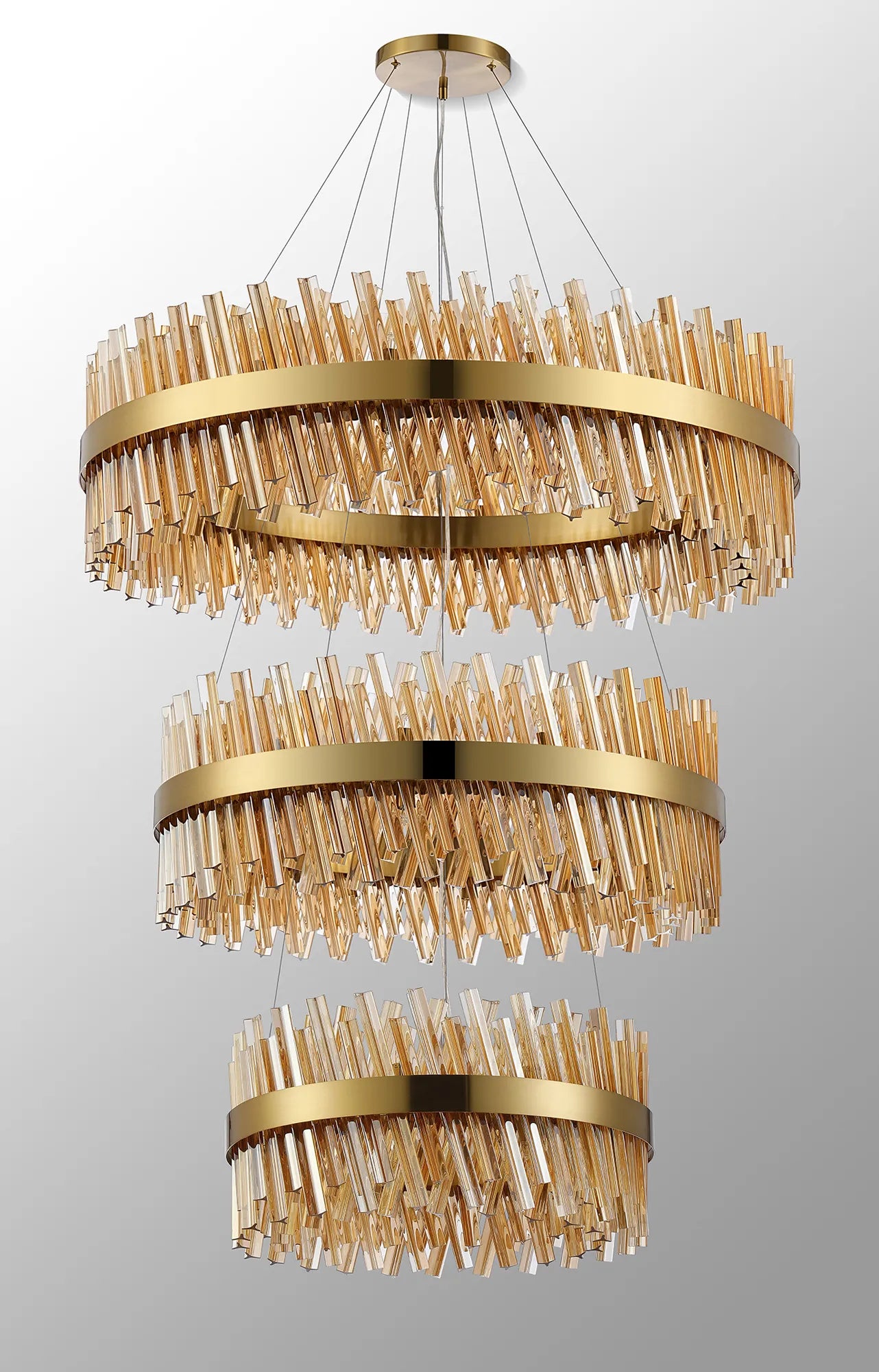 Farnley 3 Tier 1m Pendant 32 Light - Brass & Amber