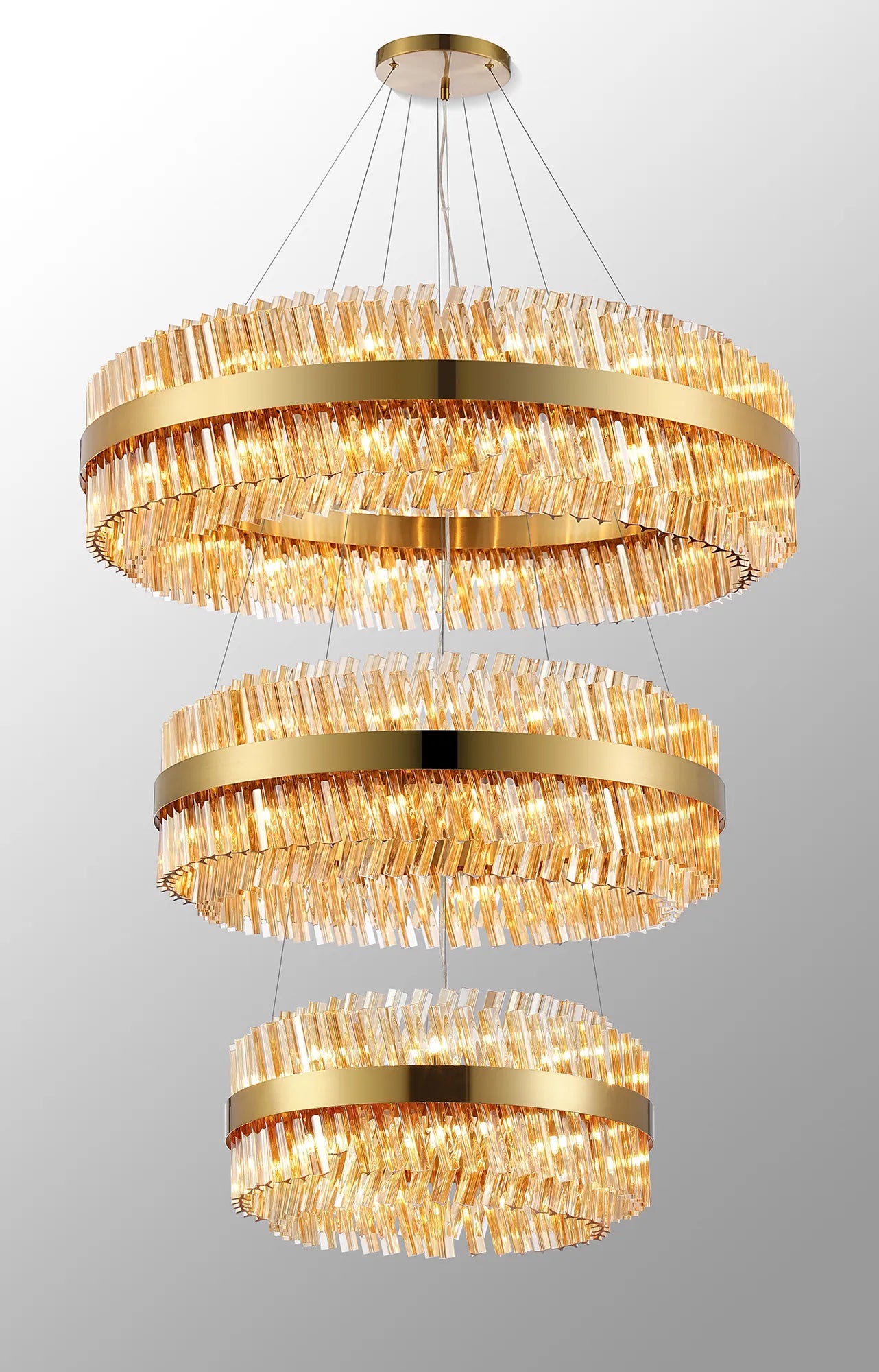 Farnley 3 Tier 1m Pendant 32 Light - Brass & Amber