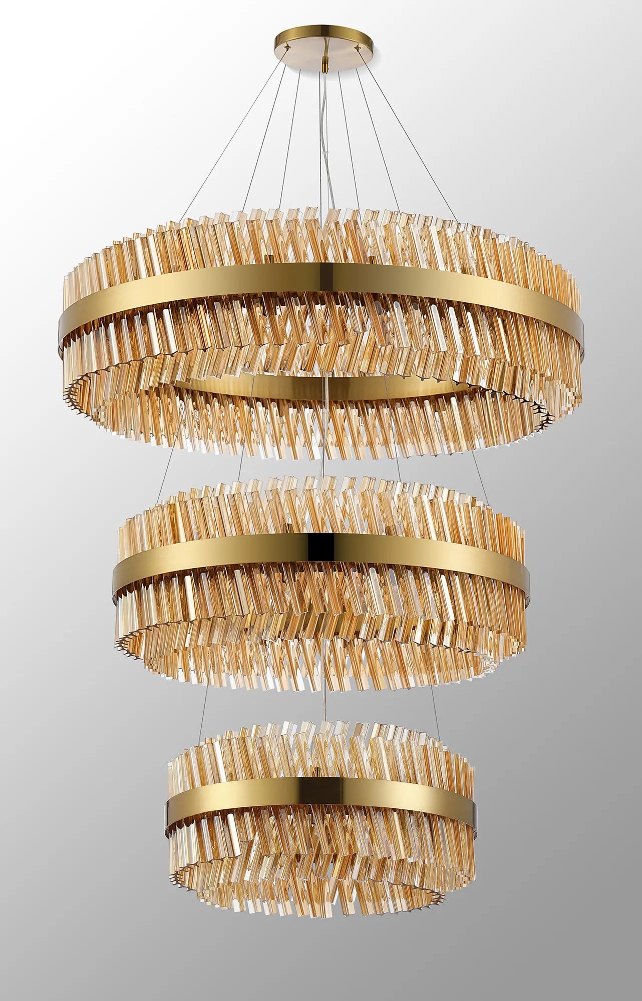 Farnley 3 Tier 1m Pendant 32 Light - Brass & Amber