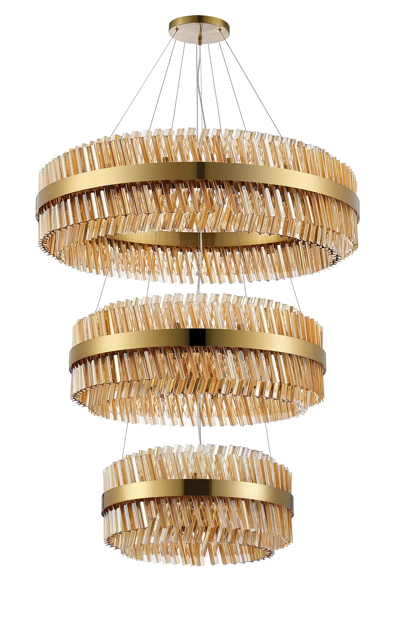 Farnley 3 Tier 1m Pendant 32 Light - Brass & Amber
