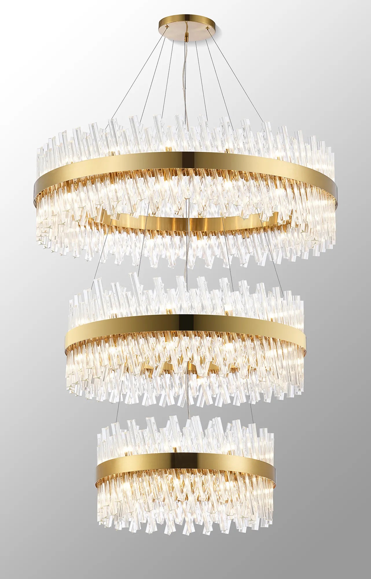 Farnley 3 Tier 1m Pendant 32 Light - Brass & Clear